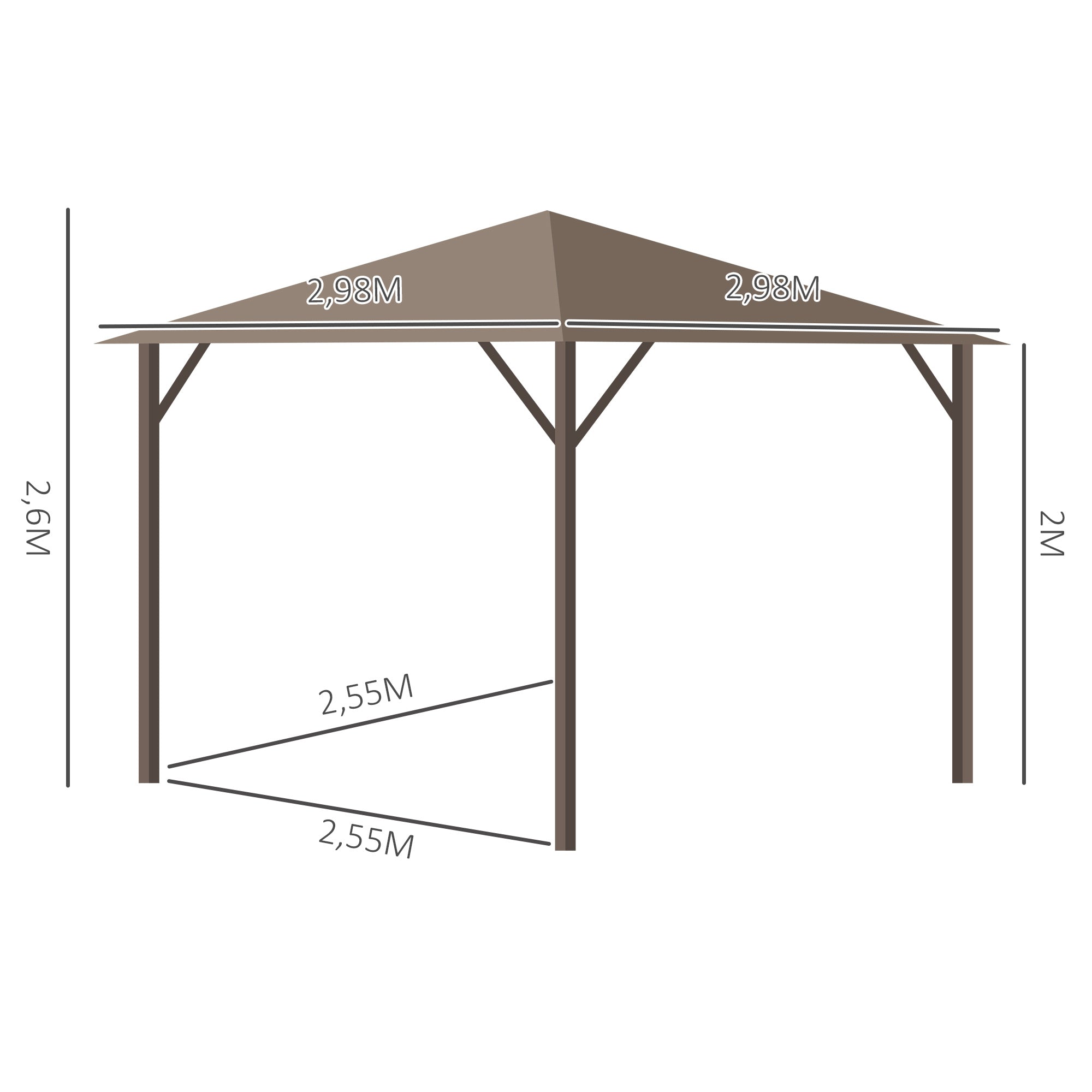 Outsunny Cenador de Jardín 3x3 m Marco de Aluminio con 4 Cortinas Laterales 4 Mosquiteras y Gancho para Lámpara Gazebo Pabellón para Exterior Patio Fiestas Marrón
