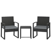 Outsunny Conjunto de Jardín Exterior de 3 Piezas, Muebles Jardín Exterior de Ratán con 2 Sillas con Cojines Lavables y Mesa de Vidrio Templado, Resistente a Intemperie, para Balcón, Patio, Gris Claro