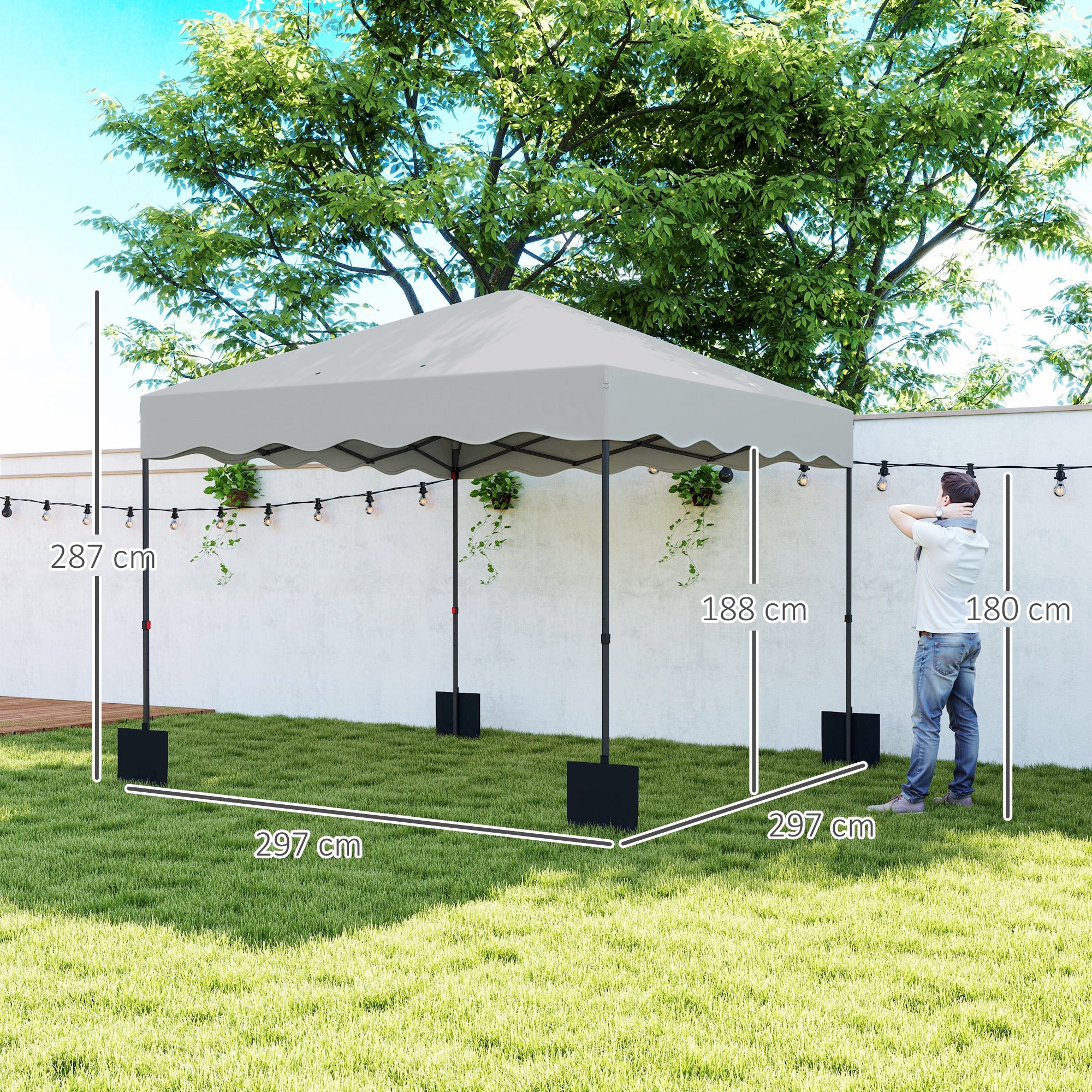 Outsunny Carpa Plegable Pop-up Gazebo 3x3 m Cenador Plegable con Protección UV 50+ Altura Ajustable Bolsa de Arena y Bolsa con Ruedas para Camping Fiestas Blanco