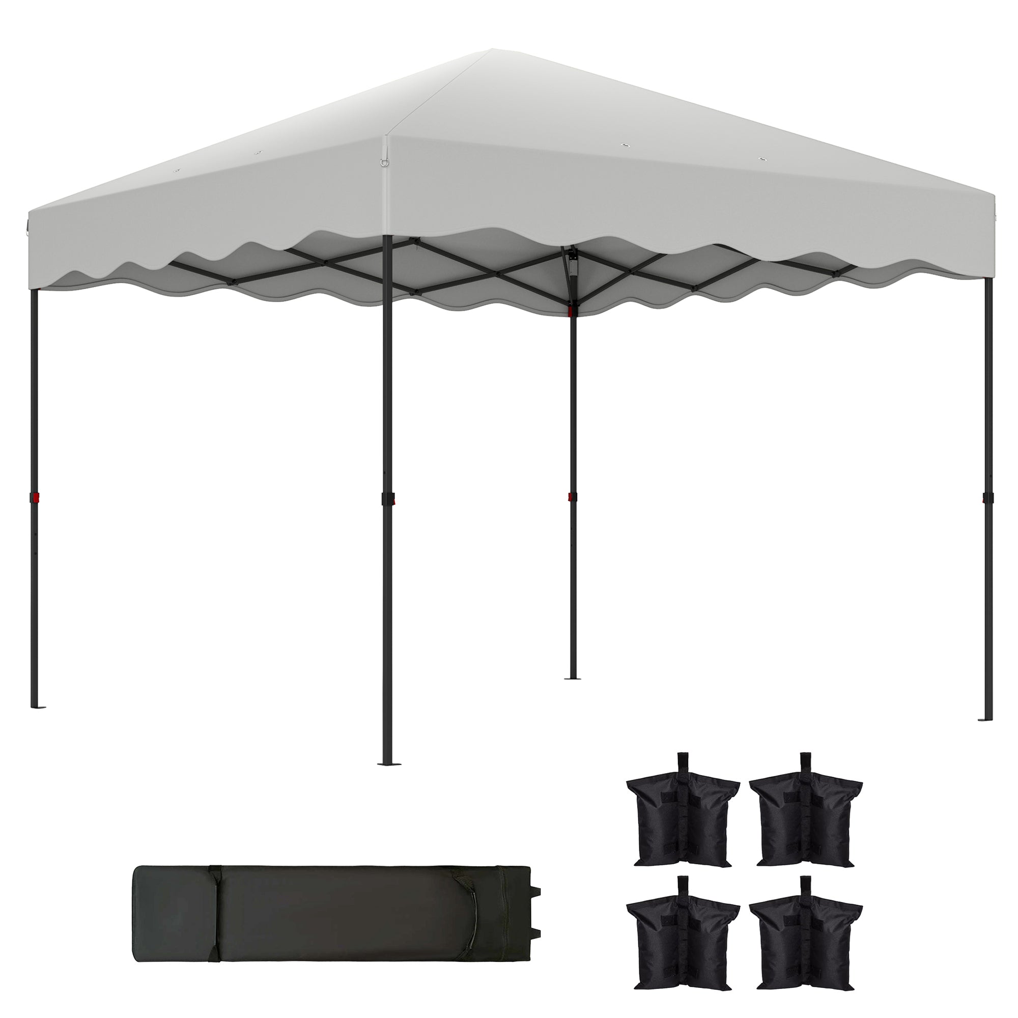 Outsunny Carpa Plegable Pop-up Gazebo 3x3 m Cenador Plegable con Protección UV 50+ Altura Ajustable Bolsa de Arena y Bolsa con Ruedas para Camping Fiestas Blanco