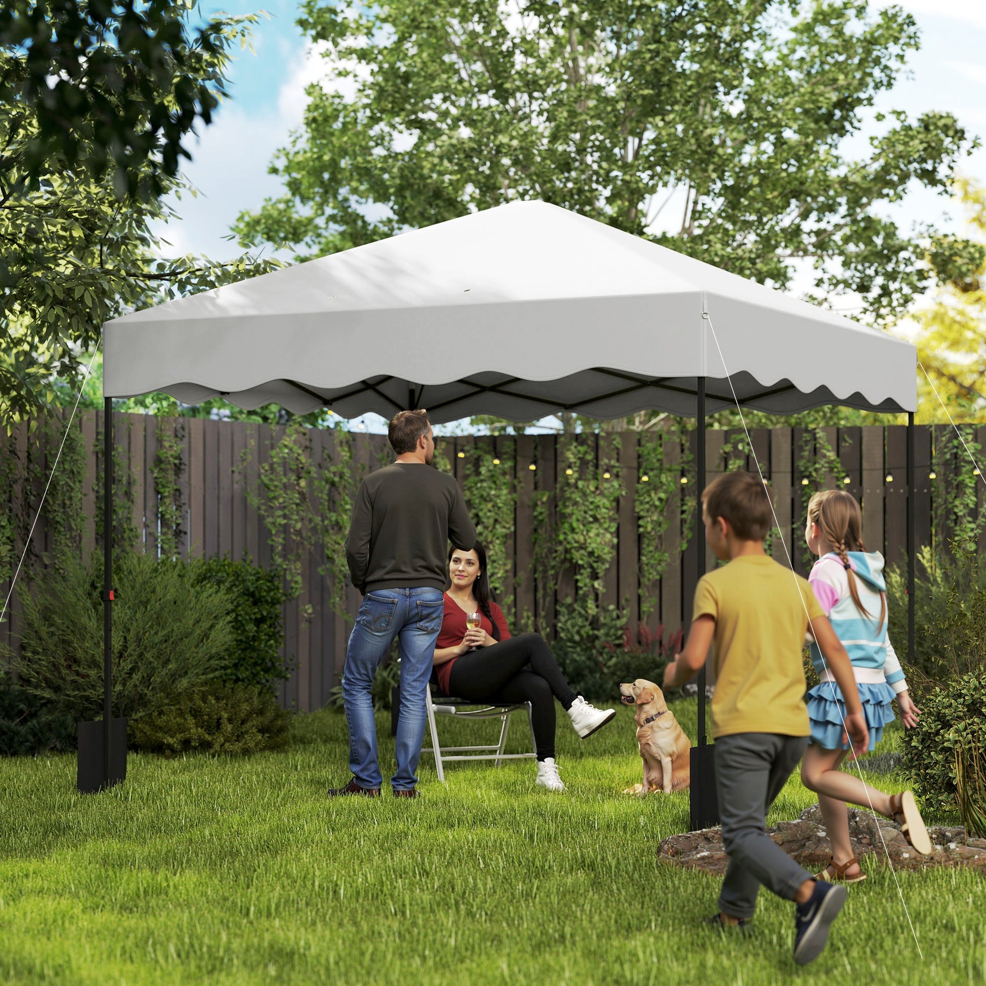 Outsunny Carpa Plegable Pop-up Gazebo 3x3 m Cenador Plegable con Protección UV 50+ Altura Ajustable Bolsa de Arena y Bolsa con Ruedas para Camping Fiestas Blanco