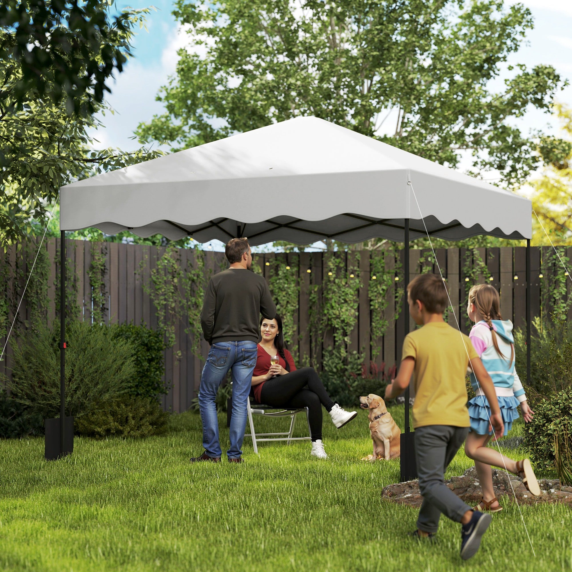 Outsunny Carpa Plegable Pop-up Gazebo 3x3 m Cenador Plegable con Protección UV 50+ Altura Ajustable Bolsa de Arena y Bolsa con Ruedas para Camping Fiestas Blanco