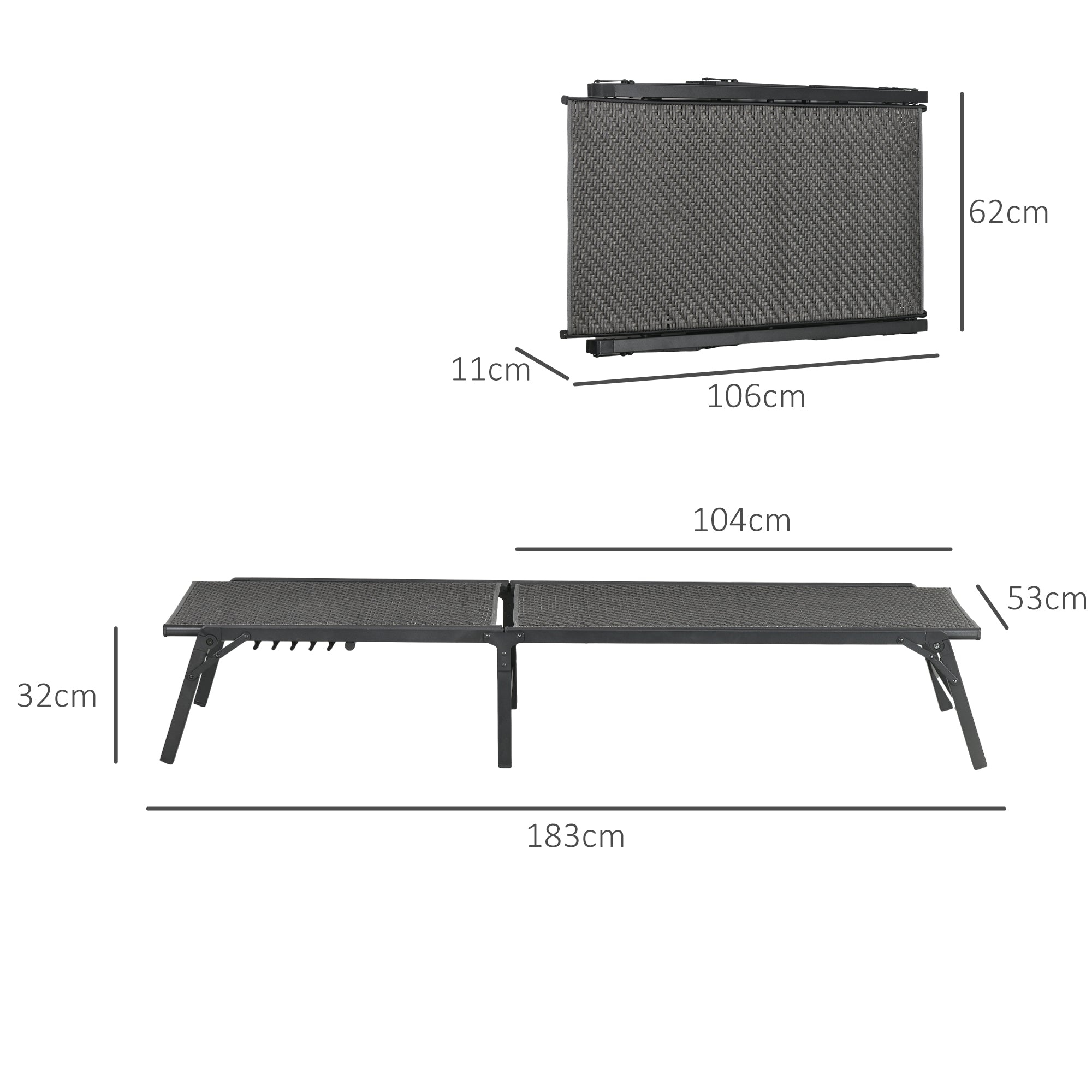 Outsunny Tumbona de Ratán Sintético Plegable Tumbona para Jardín con Respaldo Ajustable en 5 Posiciones y Marco de Acero Carga 150 kg para Patio Terraza Gris Oscuro