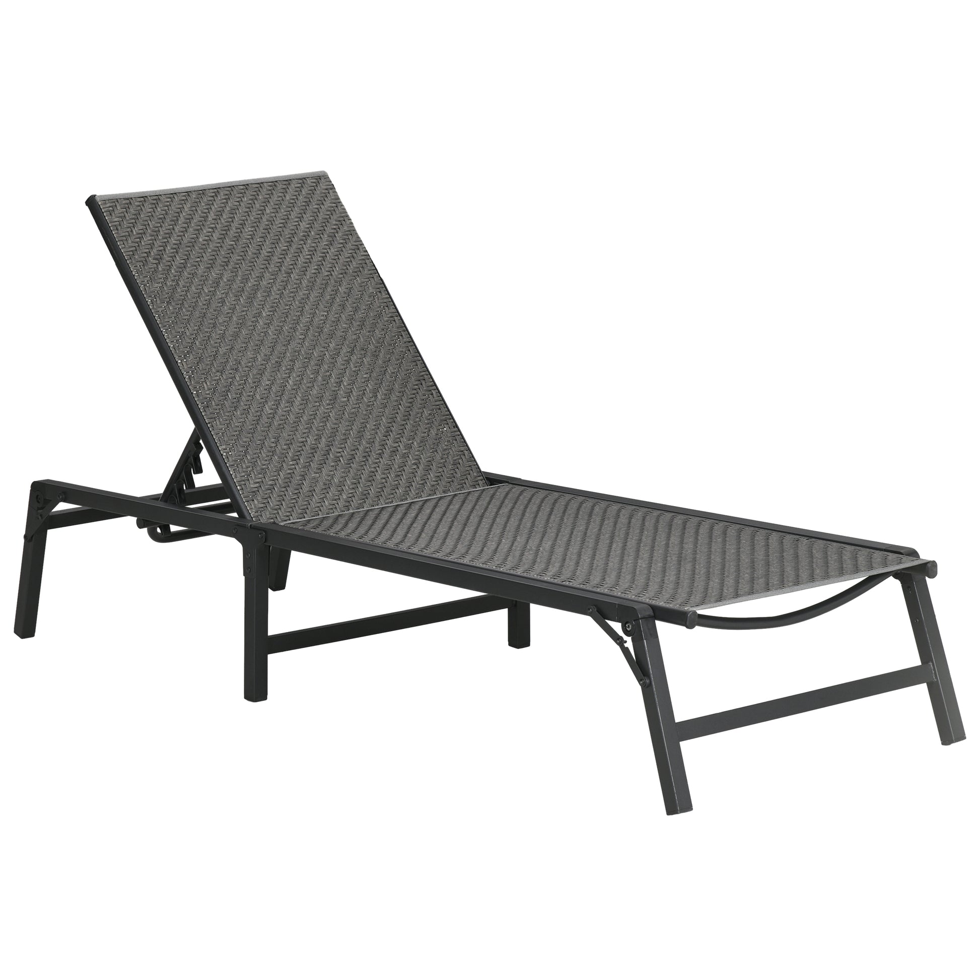 Outsunny Tumbona de Ratán Sintético Plegable Tumbona para Jardín con Respaldo Ajustable en 5 Posiciones y Marco de Acero Carga 150 kg para Patio Terraza Gris Oscuro