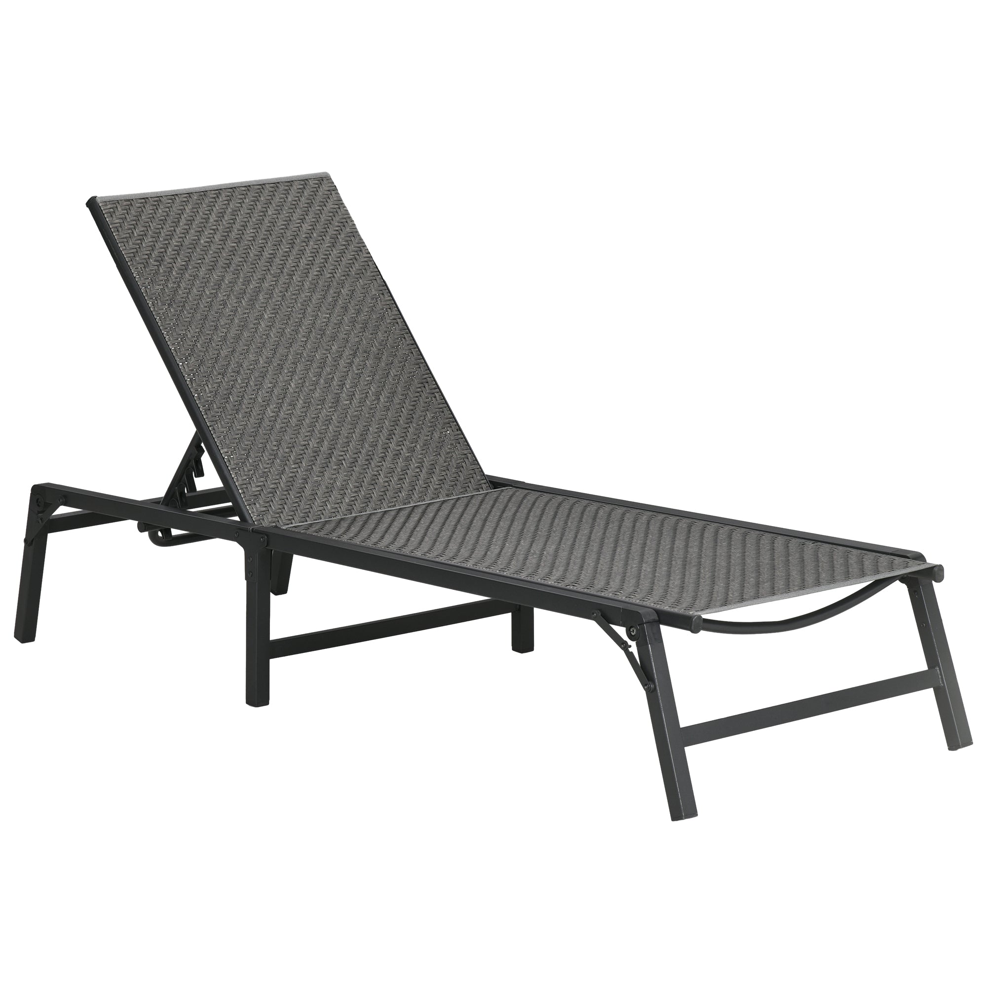 Outsunny Tumbona de Ratán Sintético Plegable Tumbona para Jardín con Respaldo Ajustable en 5 Posiciones y Marco de Acero Carga 150 kg para Patio Terraza Gris Oscuro