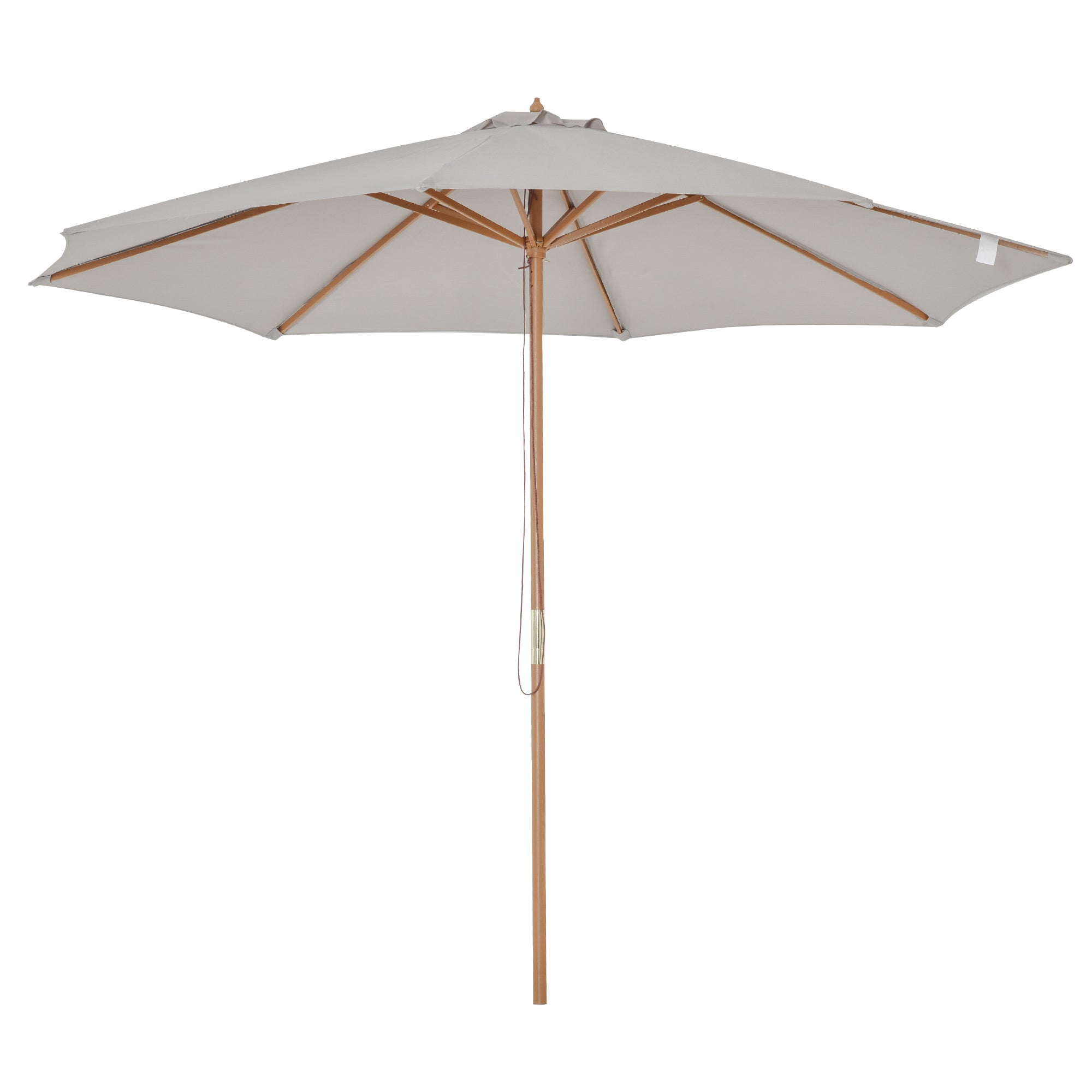 Outsunny Sombrilla Terraza Exterior Ø300 cm Sombrilla de Jardín con Sistema de Polea Techo Ventilado y Poste Desmontable de Madera Parasol para Patio Terraza Gris