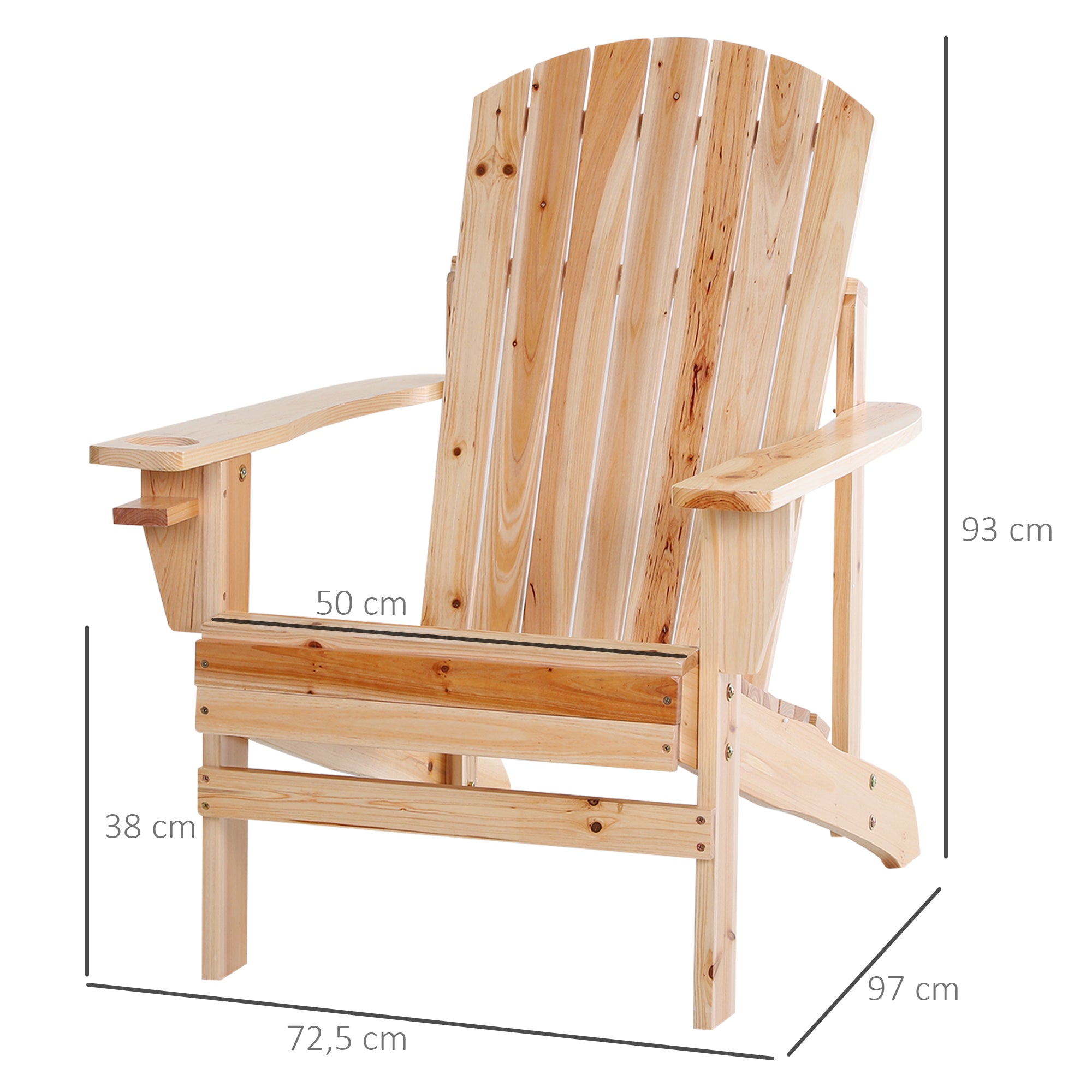 Outsunny Silla Adirondack de Madera Silla de Jardín con Reposabrazos y Respaldo Alto para Terraza Balcón Exterior 72,5x97x93 cm Natural