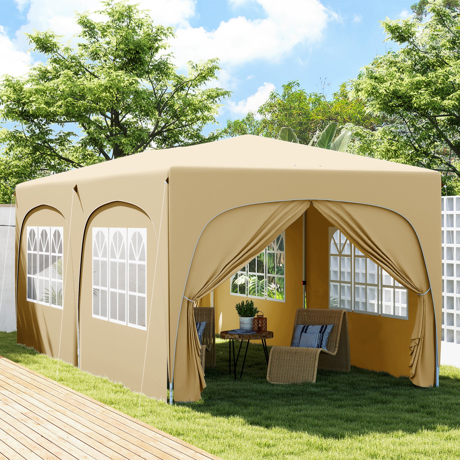 Outsunny Carpa Plegable Gazabo 3x6 m con Paneles Laterales UPF50+ Cenador Pabellón de Jardín con Altura Ajustable y Bolsa de Transporte para Camping Fiestas Patio Terraza Arena
