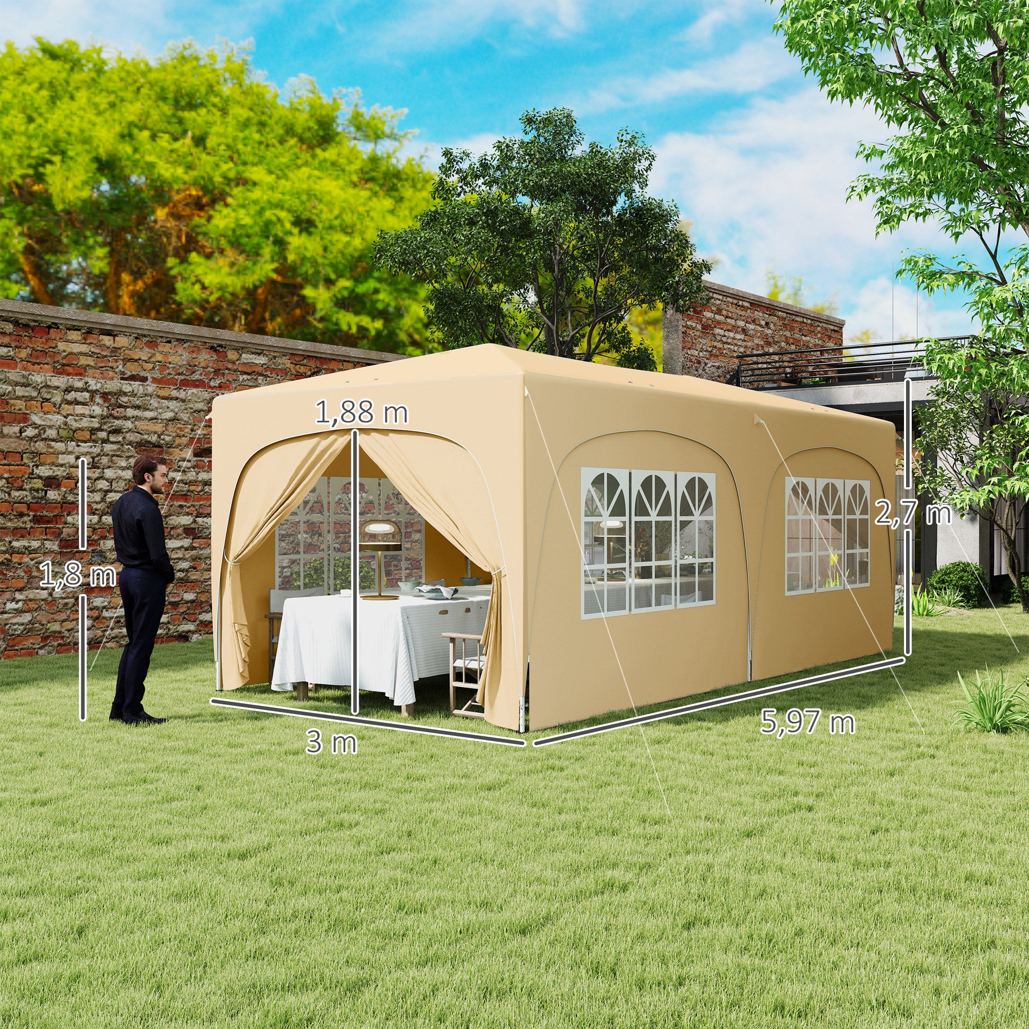 Outsunny Carpa Plegable Gazabo 3x6 m con Paneles Laterales UPF50+ Cenador Pabellón de Jardín con Altura Ajustable y Bolsa de Transporte para Camping Fiestas Patio Terraza Arena