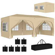 Outsunny Carpa Plegable Gazabo 3x6 m con Paneles Laterales UPF50+ Cenador Pabellón de Jardín con Altura Ajustable y Bolsa de Transporte para Camping Fiestas Patio Terraza Arena