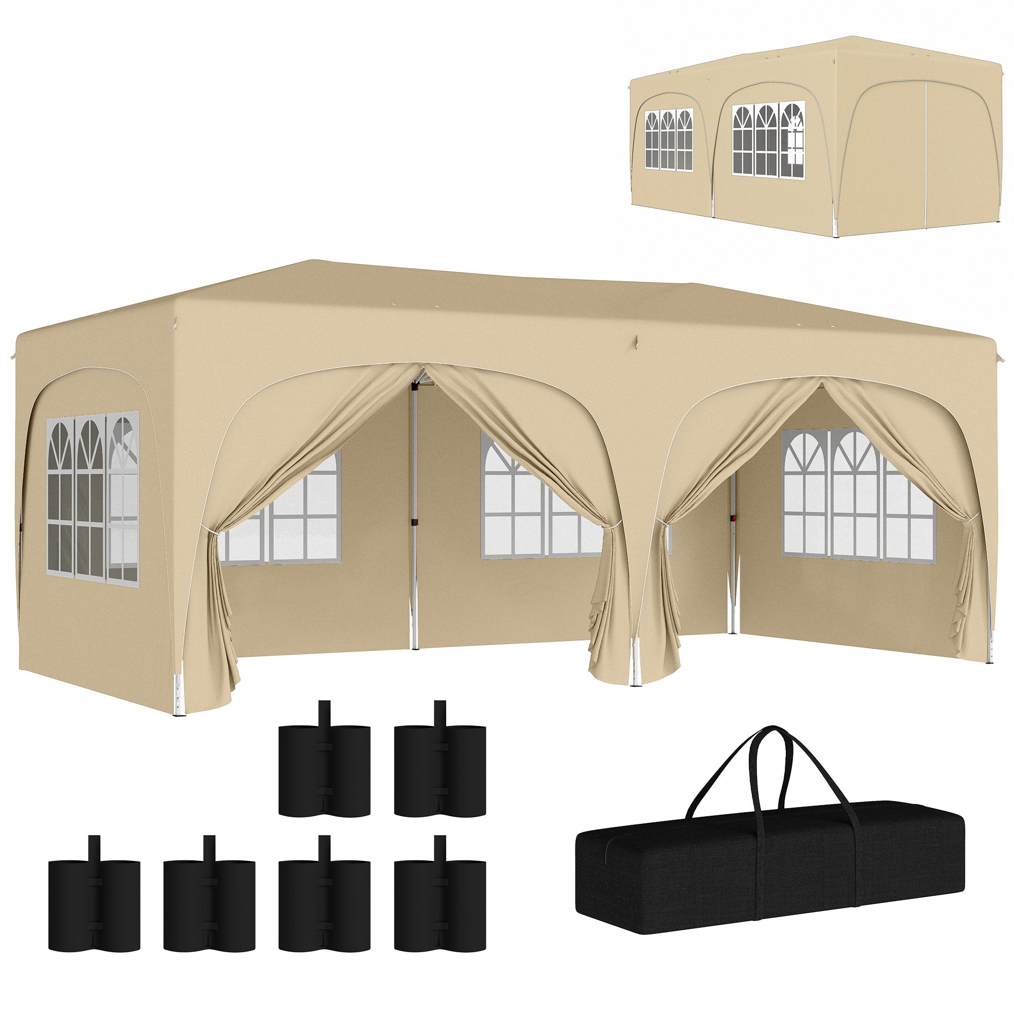 Outsunny Carpa Plegable Gazabo 3x6 m con Paneles Laterales UPF50+ Cenador Pabellón de Jardín con Altura Ajustable y Bolsa de Transporte para Camping Fiestas Patio Terraza Arena