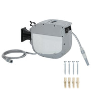 Outsunny Enrollador de Manguera para Jardín 20+1,9 m con Boquilla de 2 Modos, Carrete de Manguera de Jardín de Pared con Bloqueo Automático y Retracción Controlada, Soporte Orientable 180°, Gris