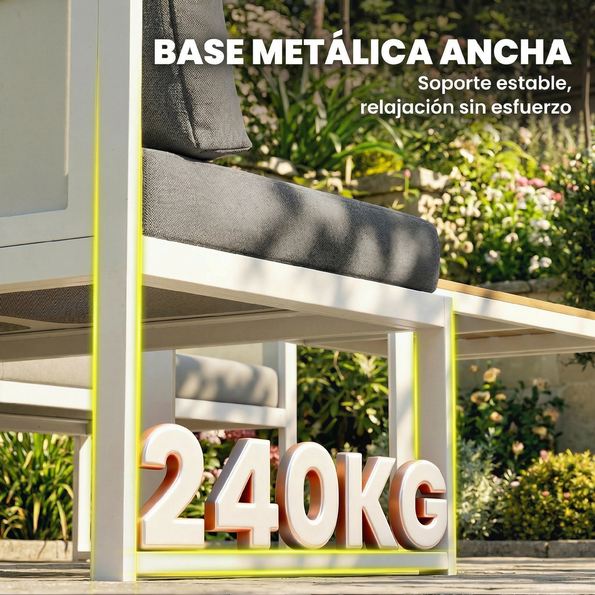 Outsunny Conjunto de Muebles Jardín Exterior de 4 Piezas Sofá Exterior Seccional Forma de L con 3 Sofás de 2 Plazas Asiento de Textilene Mesa con Tablero Efecto Madera WPC Cojines Gris Claro y Blanco