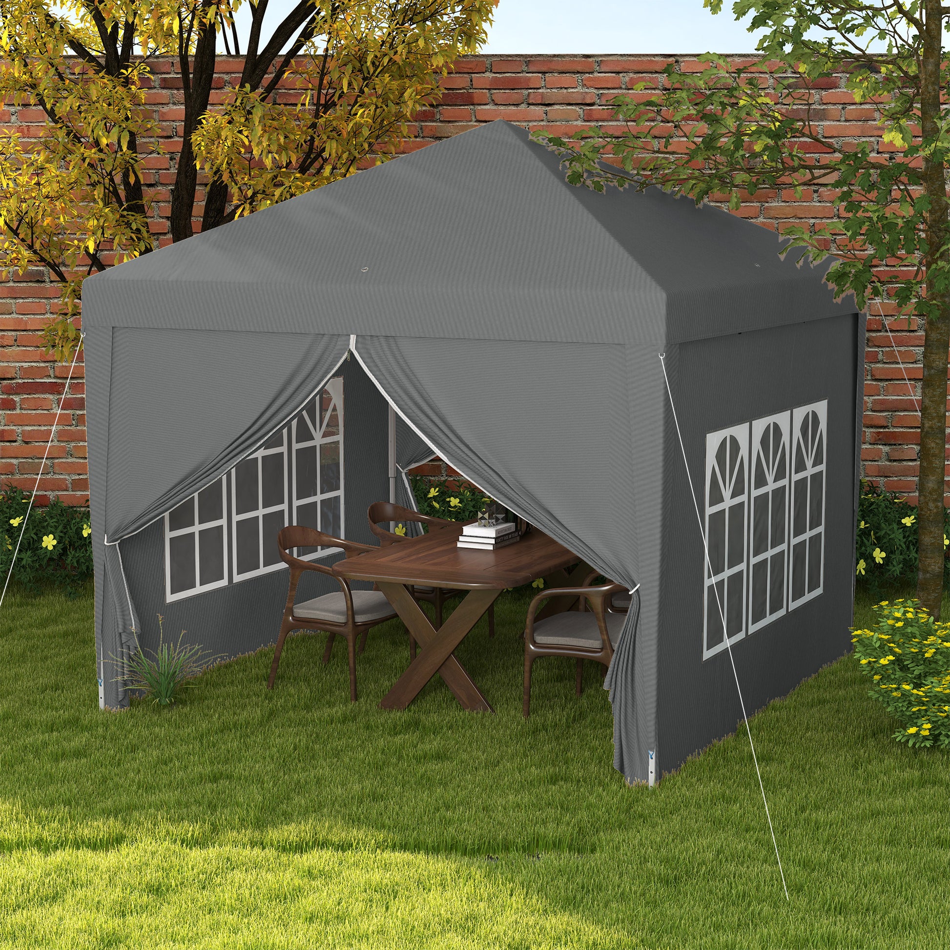 Outsunny Carpa Plegable Pop-up Gazebo 3x3 m Cenador Plegable con 4 Paredes Laterales Anti-UV y Bolsa de Transporte para Camping Fiestas Gris