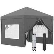 Outsunny Carpa Plegable Pop-up Gazebo 3x3 m Cenador Plegable con 4 Paredes Laterales Anti-UV y Bolsa de Transporte para Camping Fiestas Gris