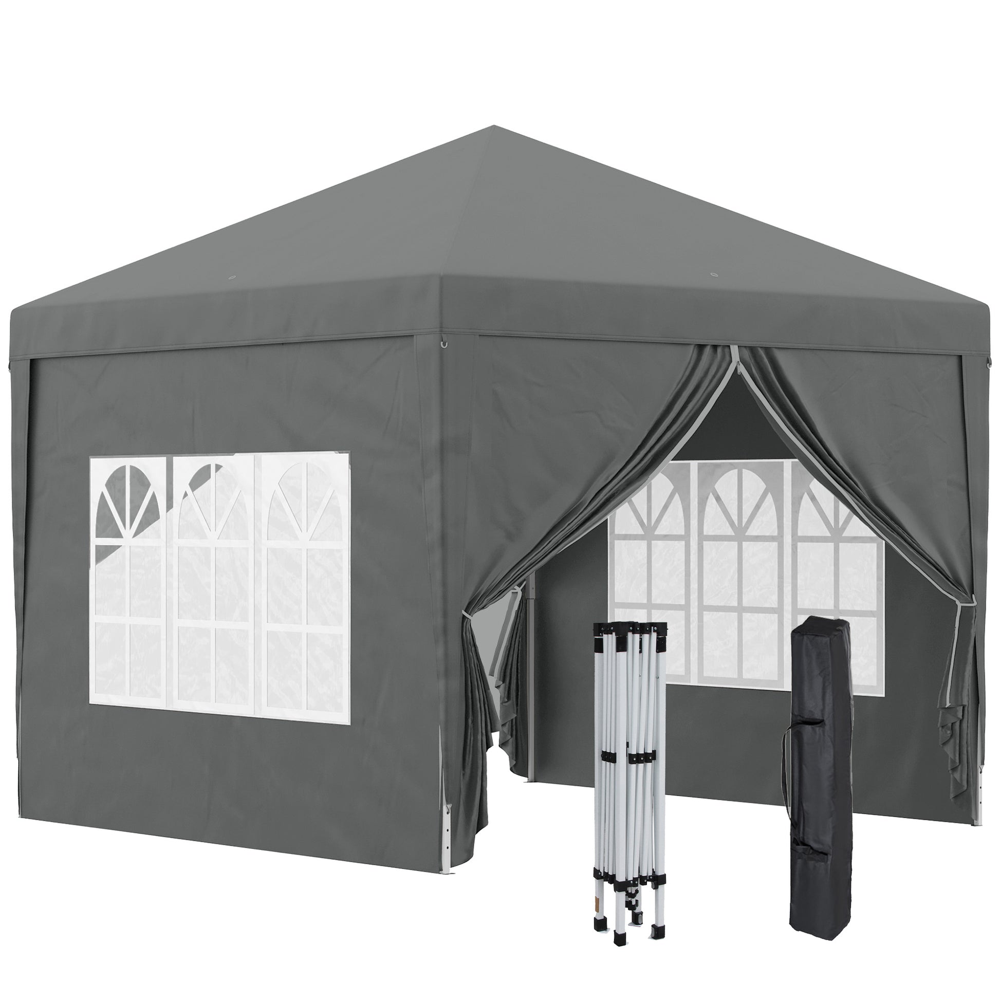 Outsunny Carpa Plegable Pop-up Gazebo 3x3 m Cenador Plegable con 4 Paredes Laterales Anti-UV y Bolsa de Transporte para Camping Fiestas Gris