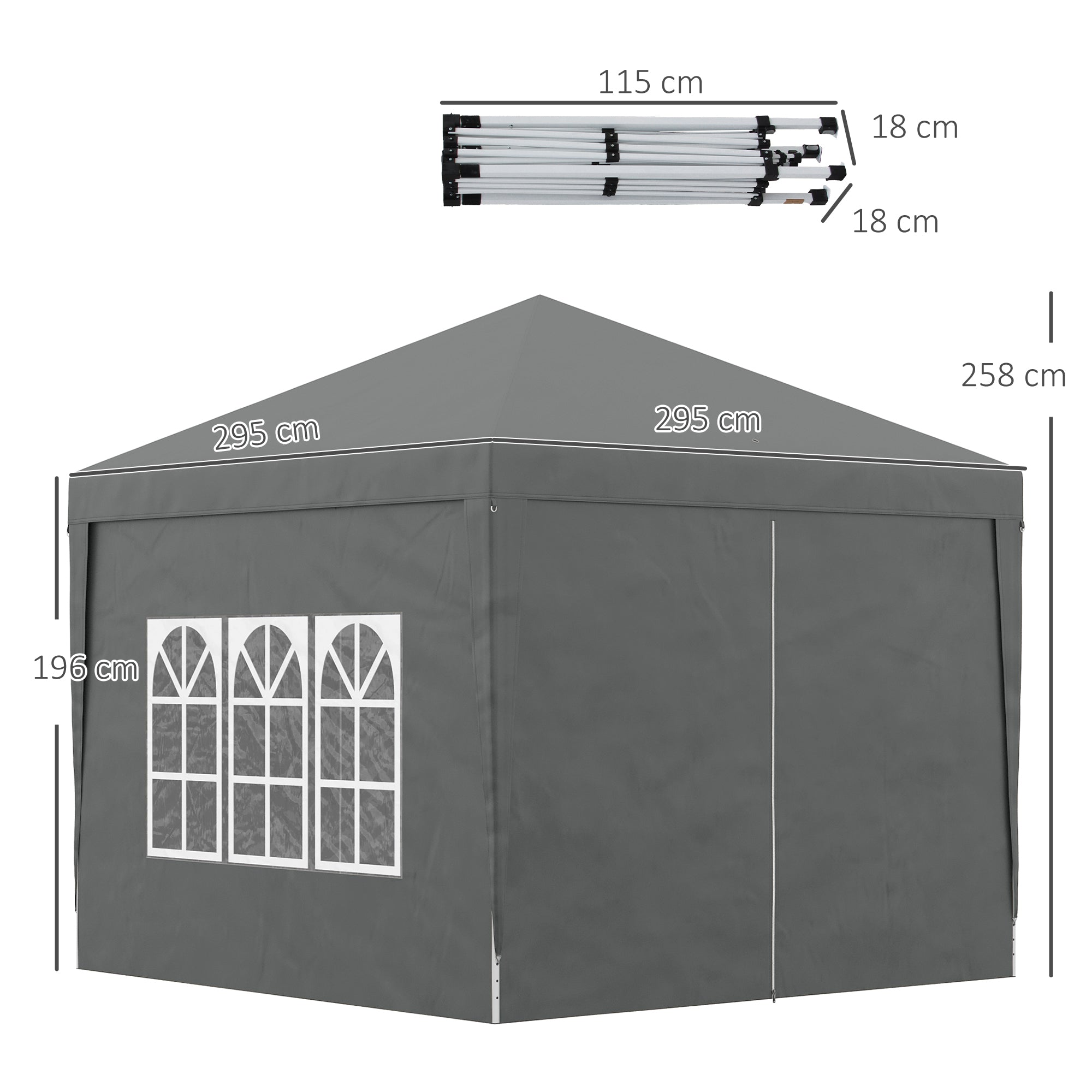 Outsunny Carpa Plegable Pop-up Gazebo 3x3 m Cenador Plegable con 4 Paredes Laterales Anti-UV y Bolsa de Transporte para Camping Fiestas Gris