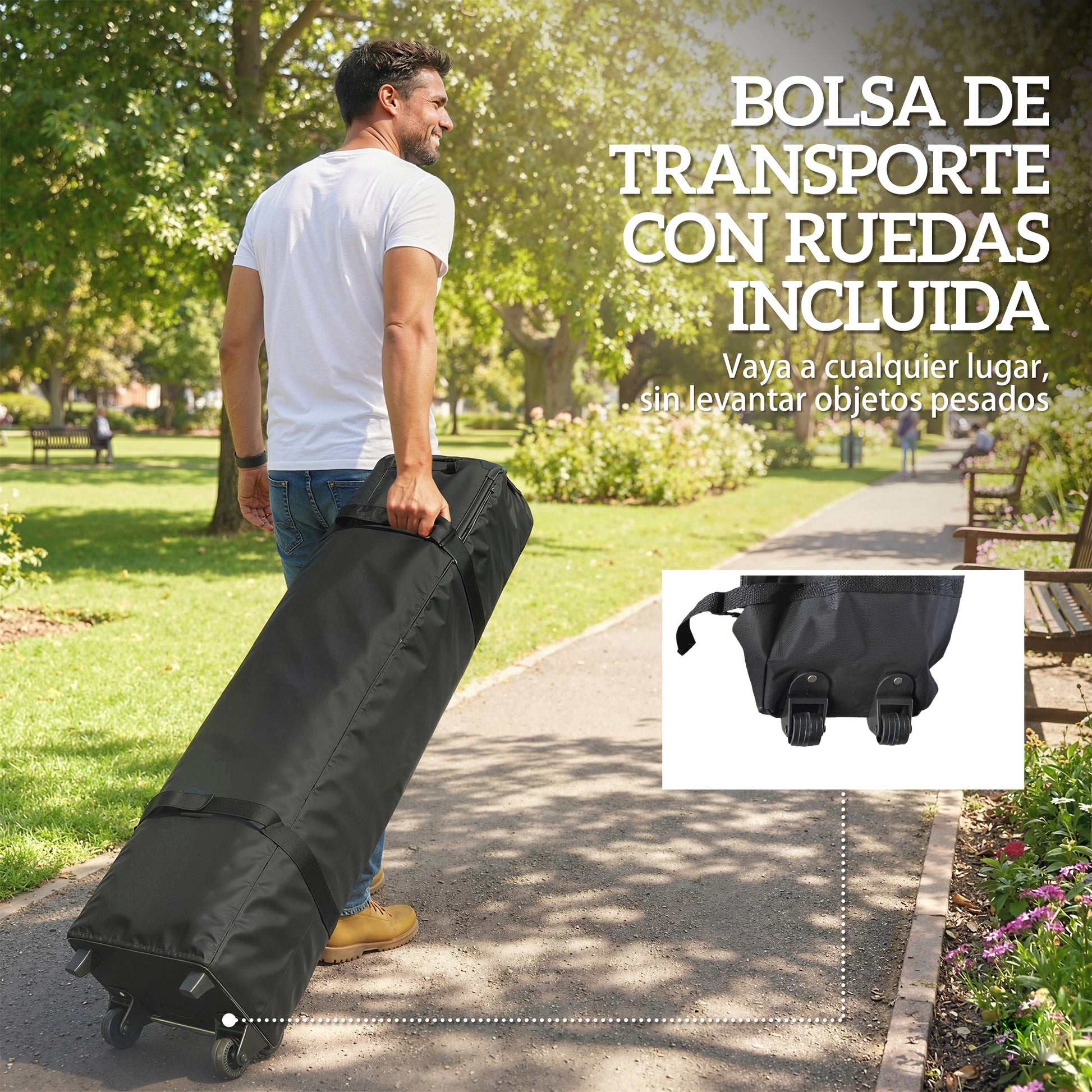 Outsunny Carpa Plegable 3x3 m, Pop-up, Cenador Pabellón de Jardín con Ventilación Superior, Bloqueo Central, UPF50+, Altura Ajustable 3 Niveles, Bolsa Transporte con Ruedas, Sacos de Arena, Azul