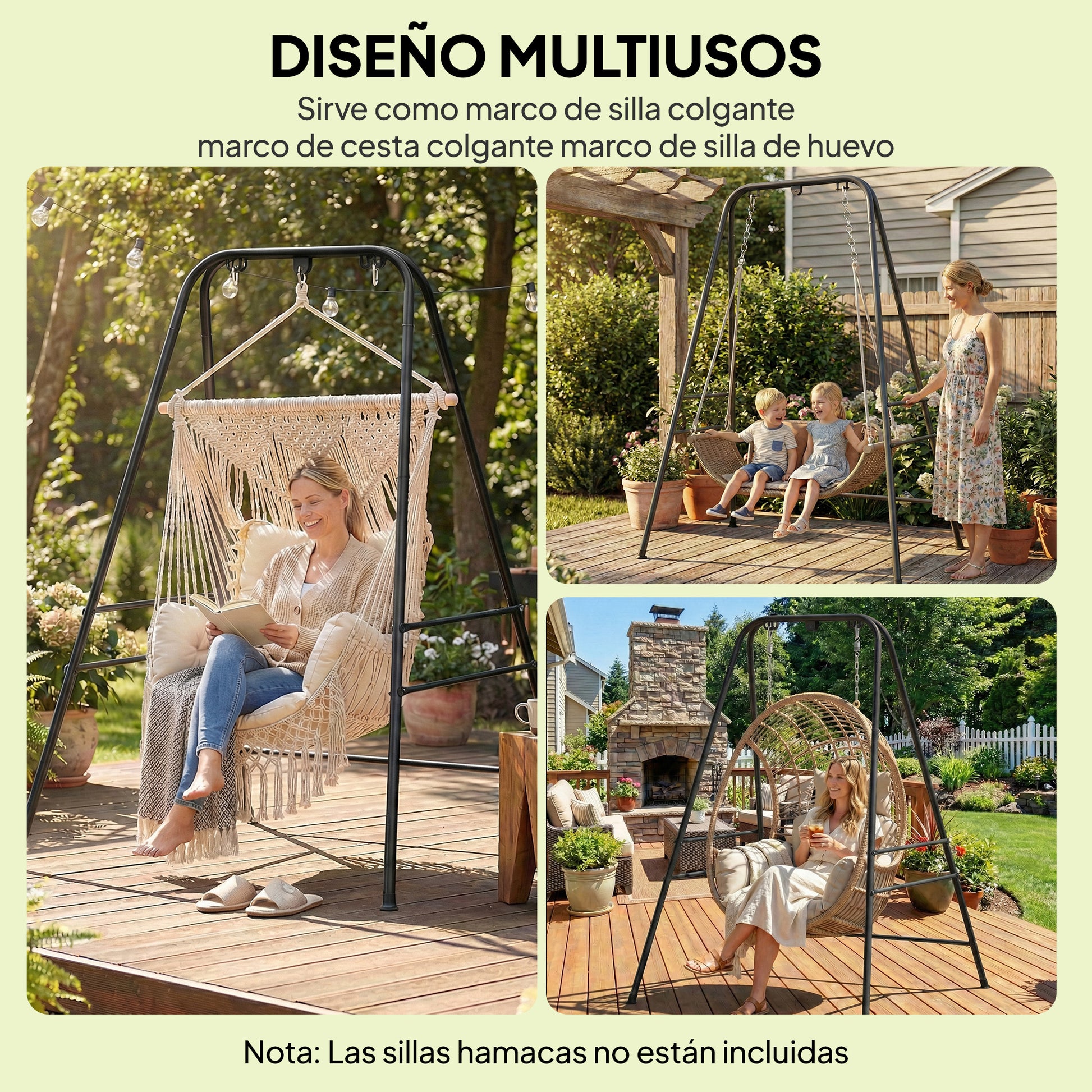 Outsunny Soporte para Silla Colgante y Hamaca, 183 cm, Soporte para Columpio con Estructura de Acero, Almohadillas Antideslizantes y 2 Mosquetones, para Interior y Exterior, Carga 150 kg, Negro