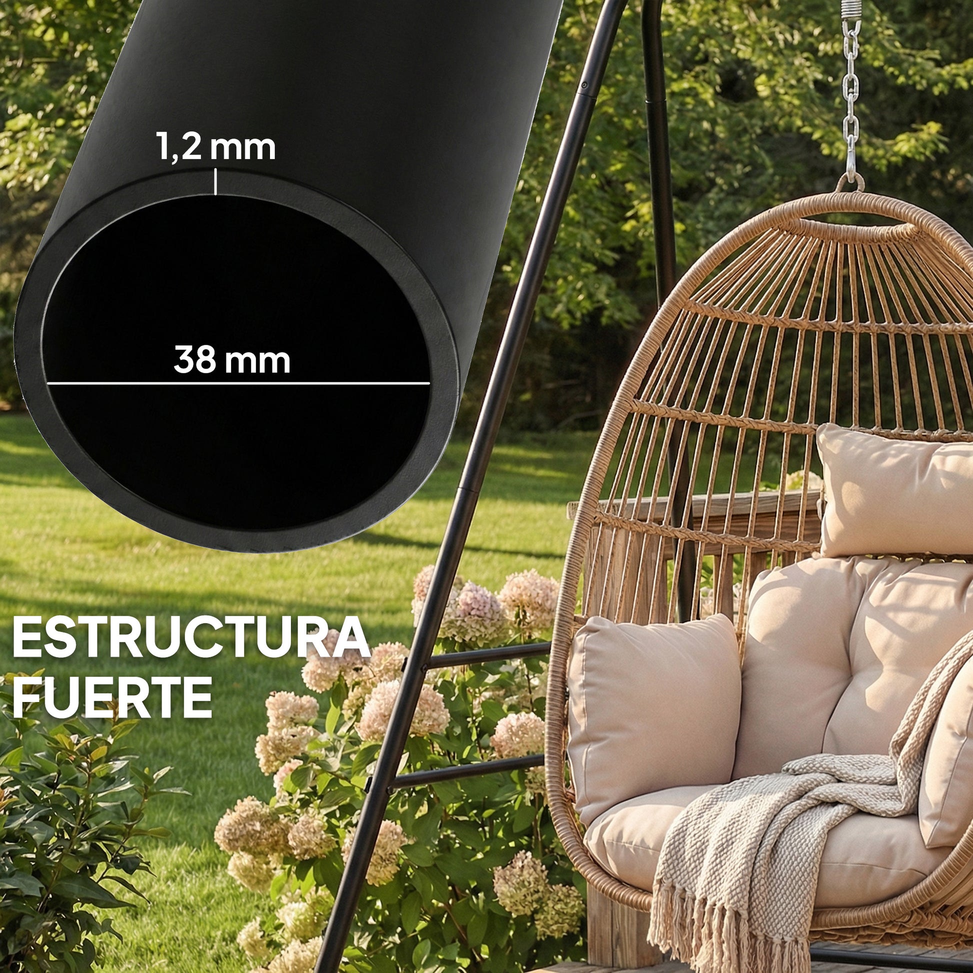 Outsunny Soporte para Silla Colgante y Hamaca, 183 cm, Soporte para Columpio con Estructura de Acero, Almohadillas Antideslizantes y 2 Mosquetones, para Interior y Exterior, Carga 150 kg, Negro
