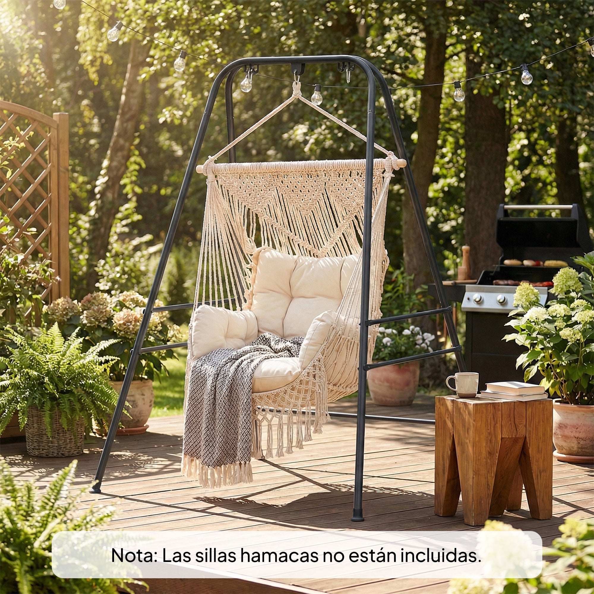 Outsunny Soporte para Silla Colgante y Hamaca, 183 cm, Soporte para Columpio con Estructura de Acero, Almohadillas Antideslizantes y 2 Mosquetones, para Interior y Exterior, Carga 150 kg, Negro