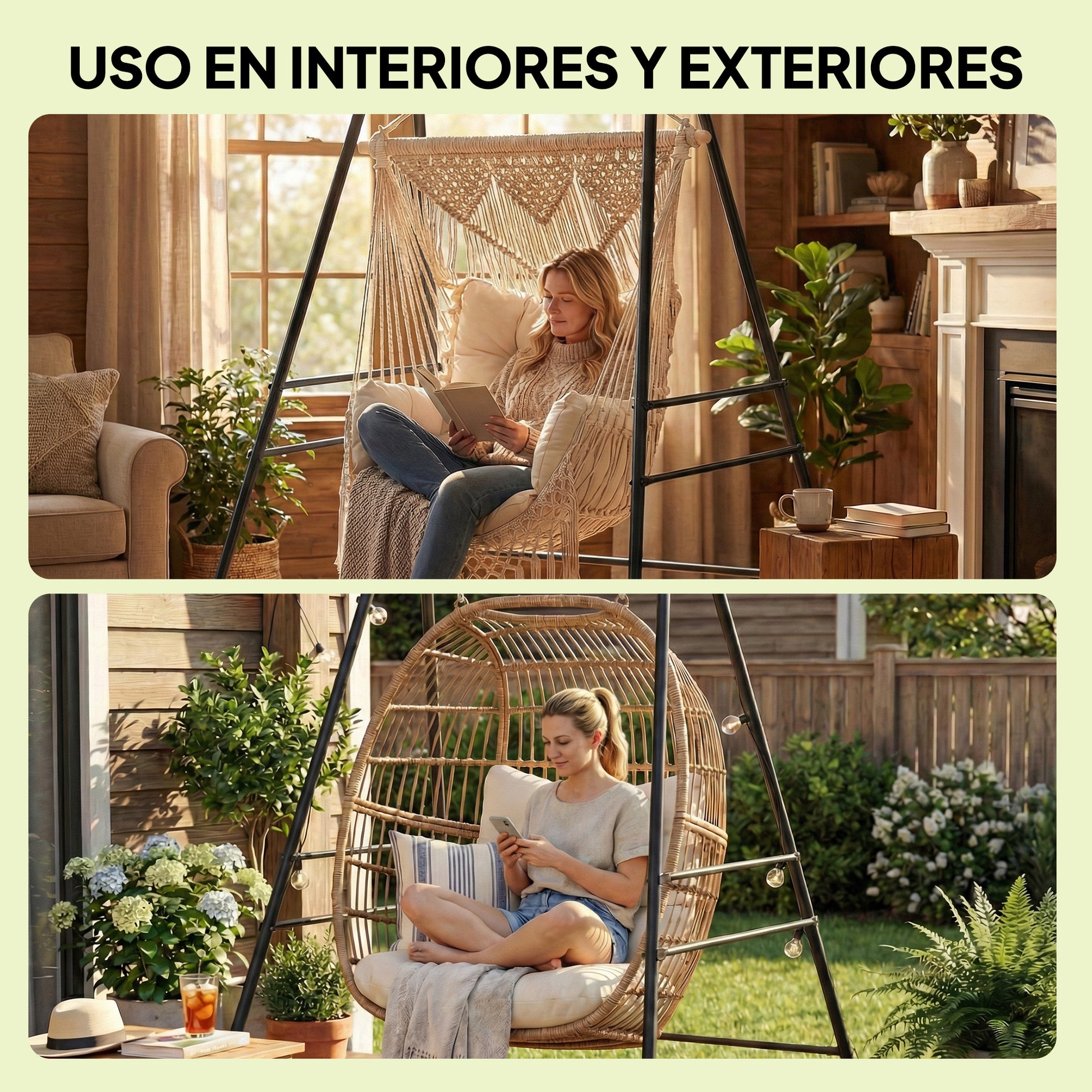 Outsunny Soporte para Silla Colgante y Hamaca, 183 cm, Soporte para Columpio con Estructura de Acero, Almohadillas Antideslizantes y 2 Mosquetones, para Interior y Exterior, Carga 150 kg, Negro