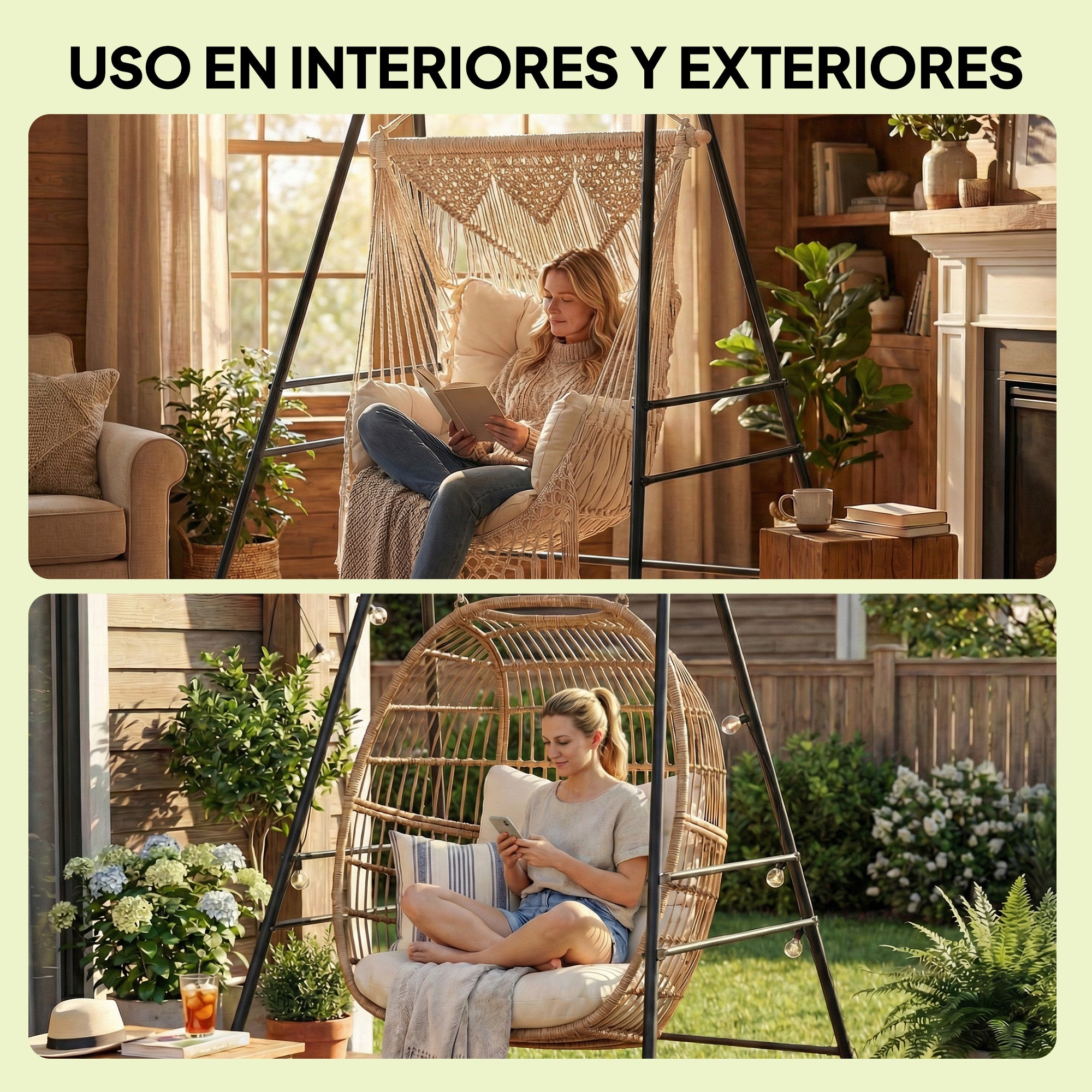 Outsunny Soporte para Silla Colgante y Hamaca, 183 cm, Soporte para Columpio con Estructura de Acero, Almohadillas Antideslizantes y 2 Mosquetones, para Interior y Exterior, Carga 150 kg, Negro