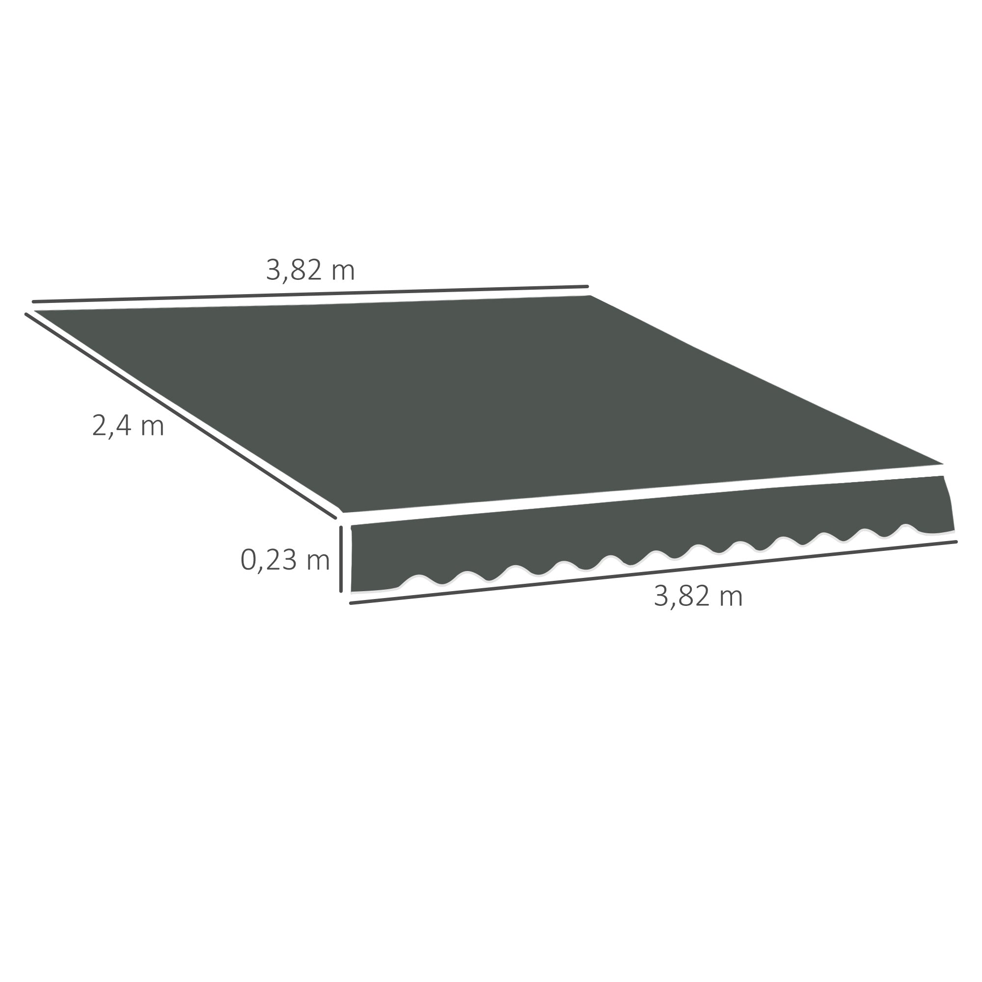 Outsunny Techo de Repuesto para Toldo, 382x240 cm, Lona para Toldo con Dobladillo, Protección UV, Impermeable, Tela de Repuesto para Patio, Terraza, Jardín, Balcón, Gris