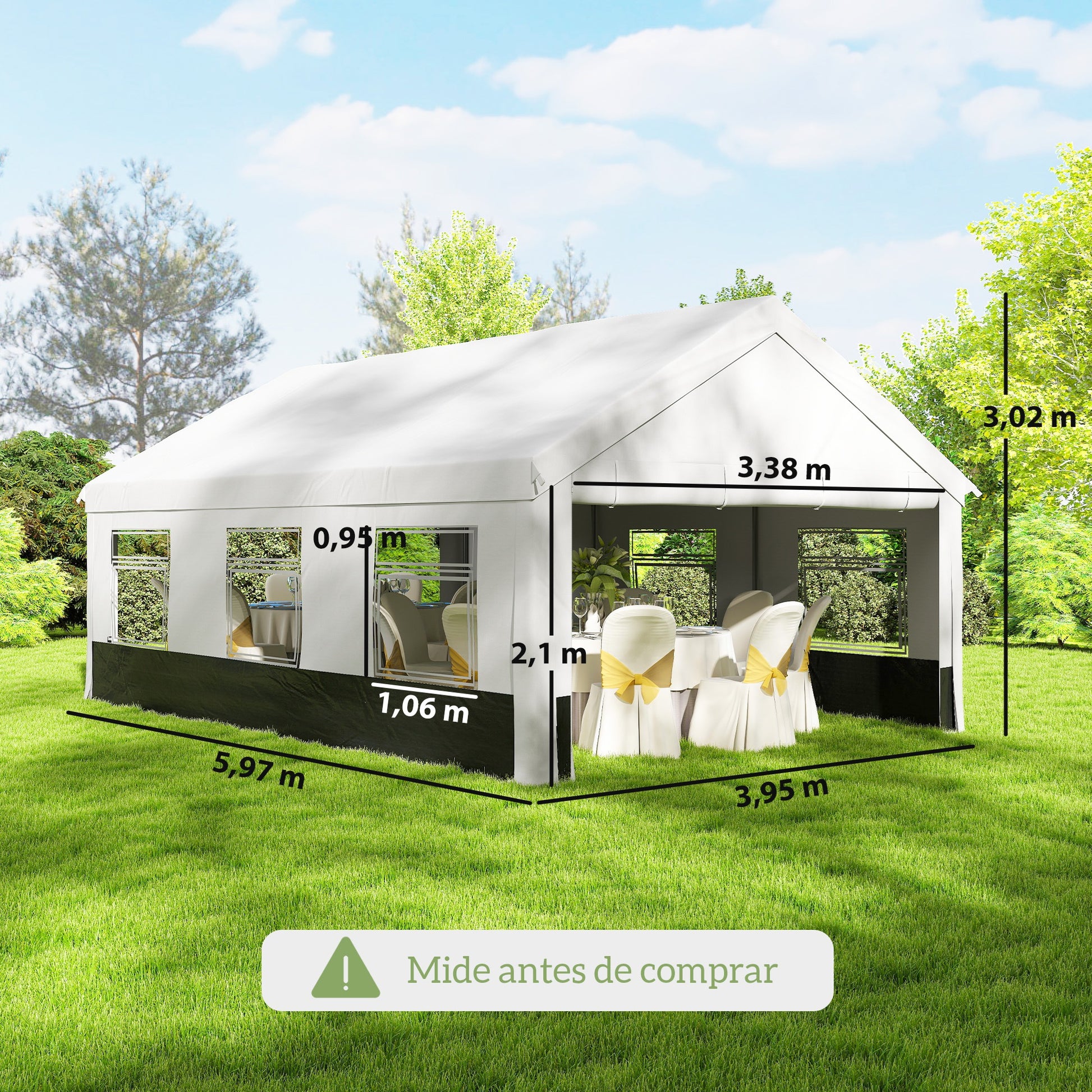 Outsunny Carpa para Fiesta 4x6 m, Carpa de Jardín con Estructura Acero Galvanizado, Laterales Extraíbles, 2 Puertas con Cremallera, 6 Ventanas, UPF30+, Cenador Gazabo para Boda, Eventos, Gris y Blanco