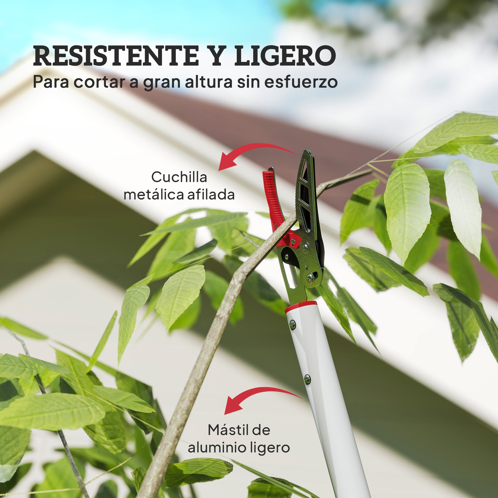 Outsunny Tijeras de Podar de Jardín 180 cm, Podadora de Árboles de Largo Alcance, con Mango de Aluminio Ligero y Resistente, Cuchilla Metálica, para Poda de Ramas Altas y Recoger Frutas