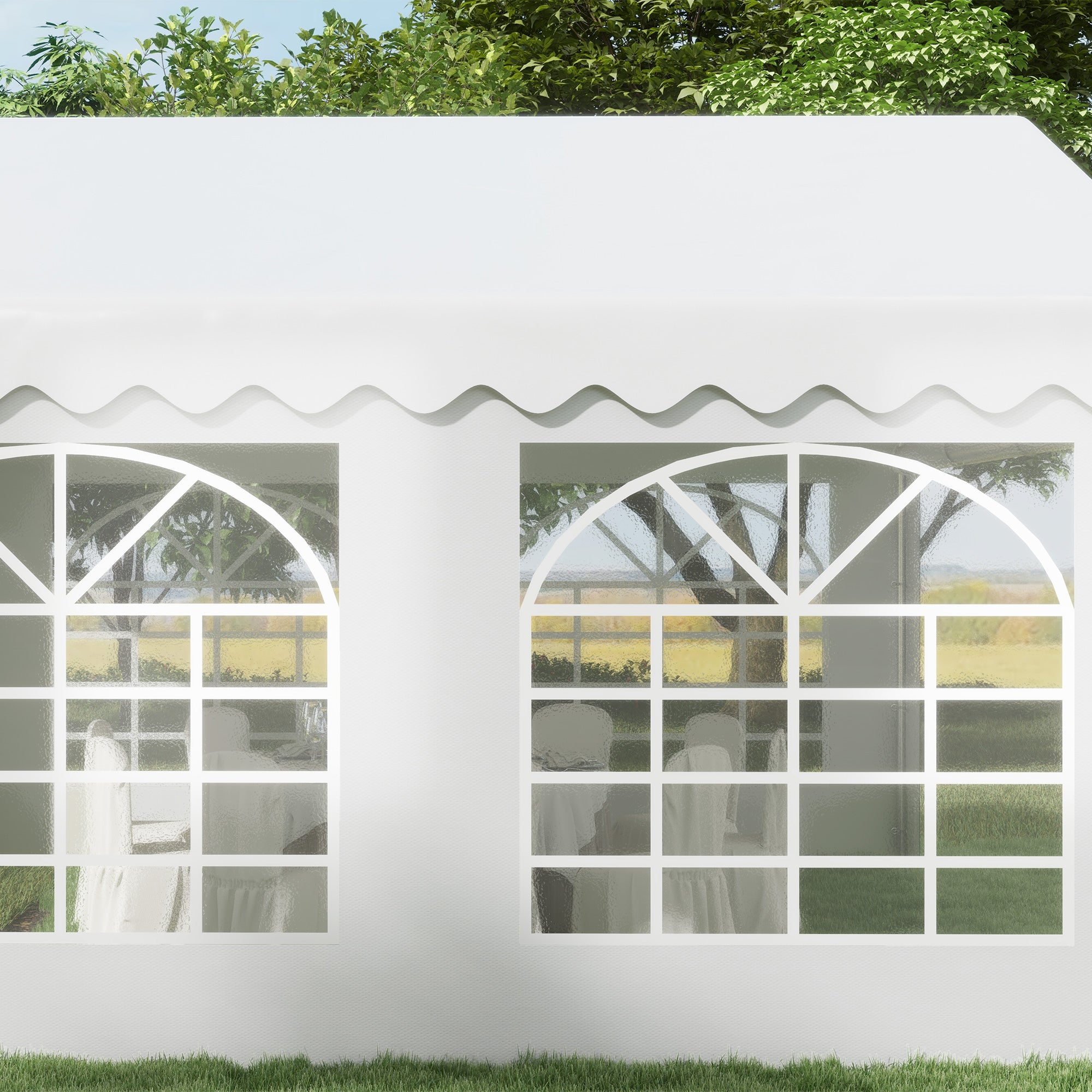 Outsunny Carpa para Fiesta Cochera Gazebo 4x4m Pergola Cenador Pabellón 4 Paneles Laterales 6 Ventanas Anti-UV para Eventos Bodas Acero PE Blanco