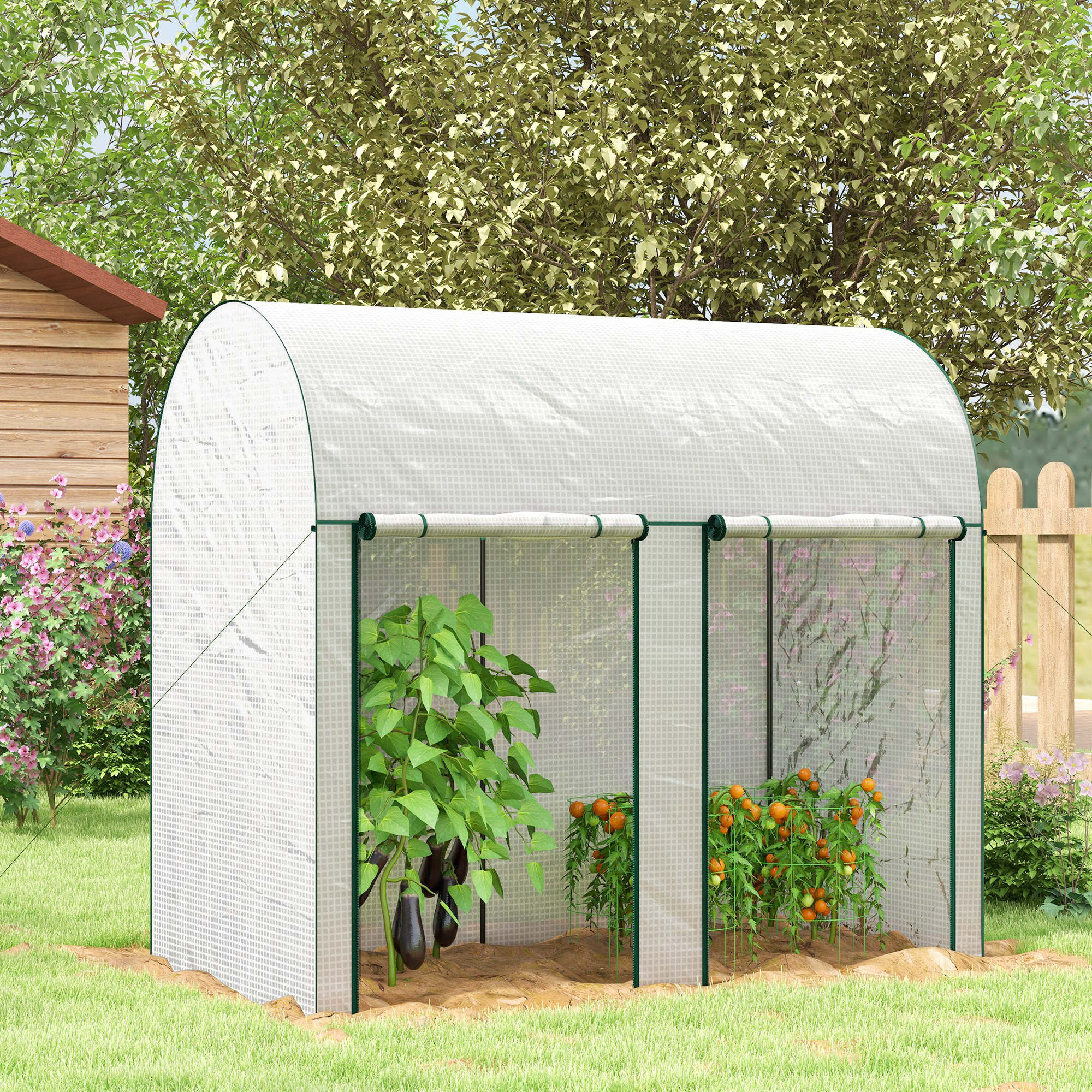 Outsunny Invernadero Pequeño Invernadero de Exterior con Doble Puerta con Cremallera y Cubierta de PE Invernadero para Cultivar Plantas Flores 200x100x178 cm Blanco