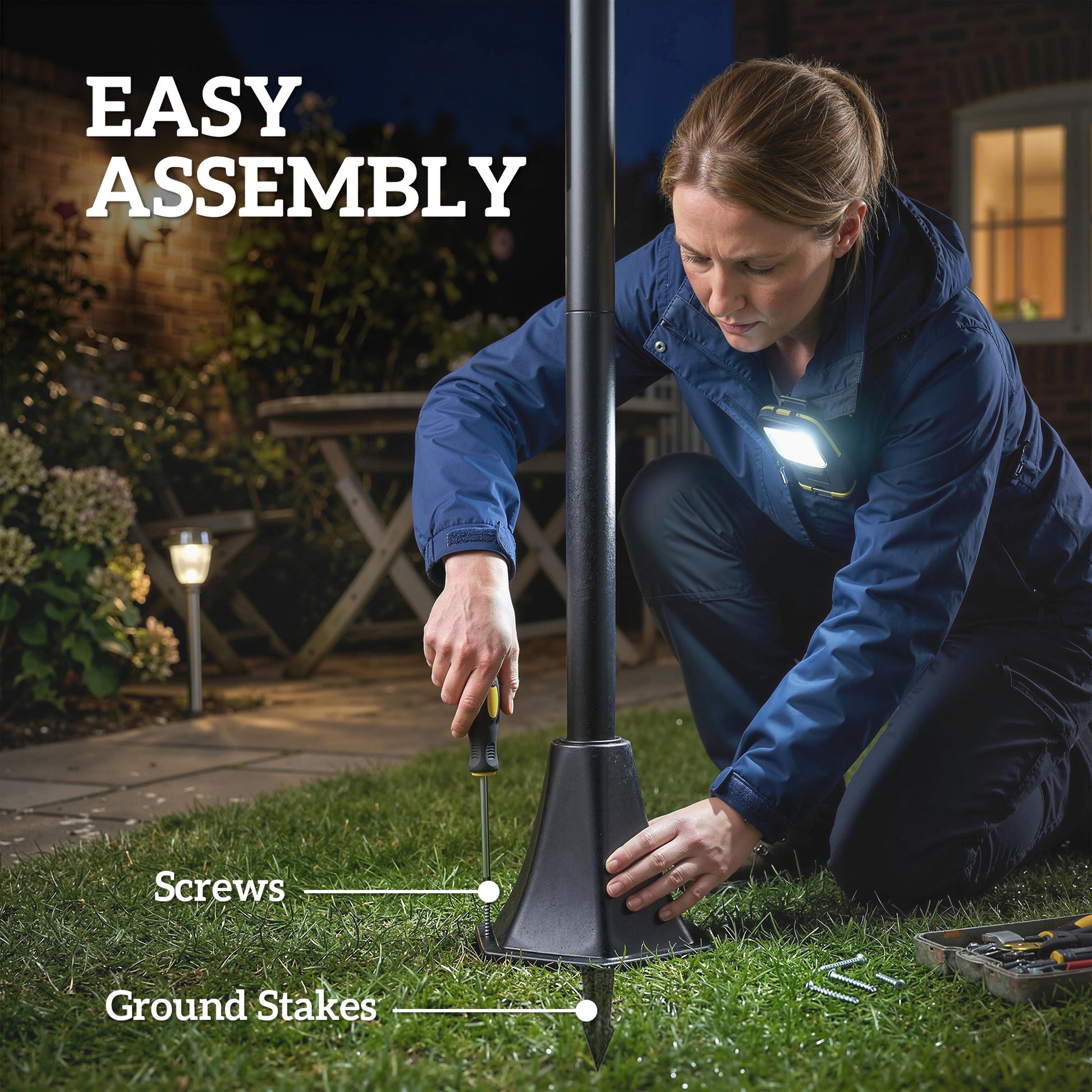 Outsunny Set de 2 Farolas Solares de Jardín, Luces Solares de Exterior de Acero Inoxidable con Altura Ajustable, 2 Modos de Brillo, IP44 Impermeable, para Terraza, Patio, 23,5x23,5x186 cm, Negro