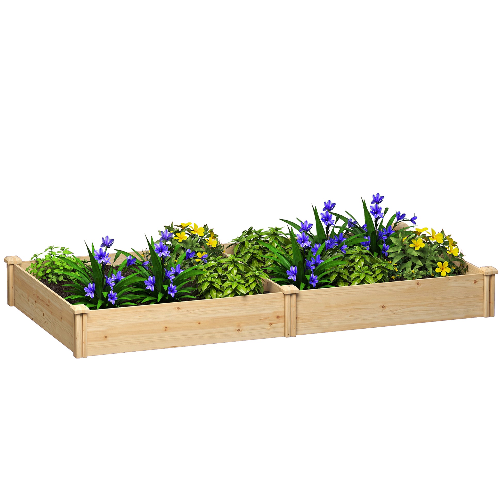 Outsunny Jardinera Elevada de Madera, Huerto Urbano para Cultivar Plantas, Macetero Exterior con Divisor y Base Abierta, Pintura DIY, para Jardín, Terraza, 235x121x26 cm, Natural