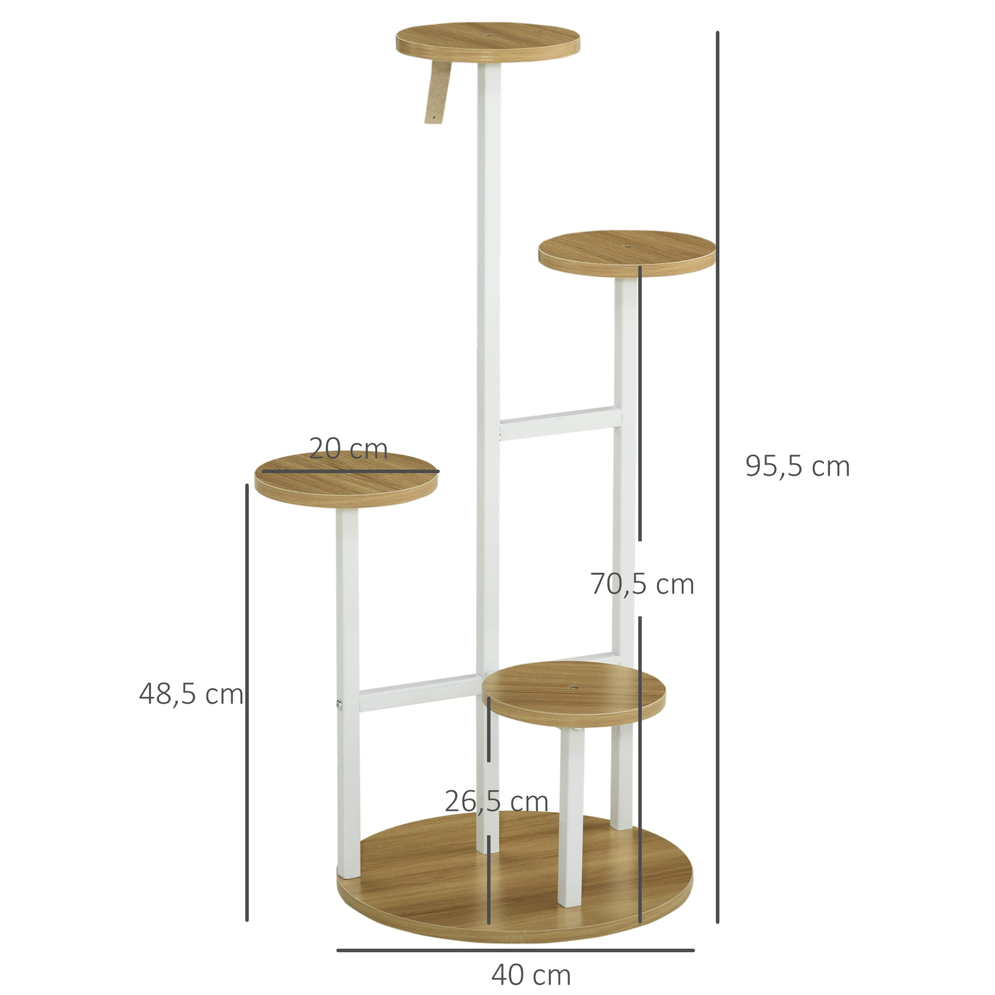 Outsunny Soporte para Plantas de 4 Niveles Estantería para Macetas Soporte para Macetas con Marco de Acero para Interior Salón Dormitorio Terraza Jardín Balcón 40x40x95,5 cm Natural