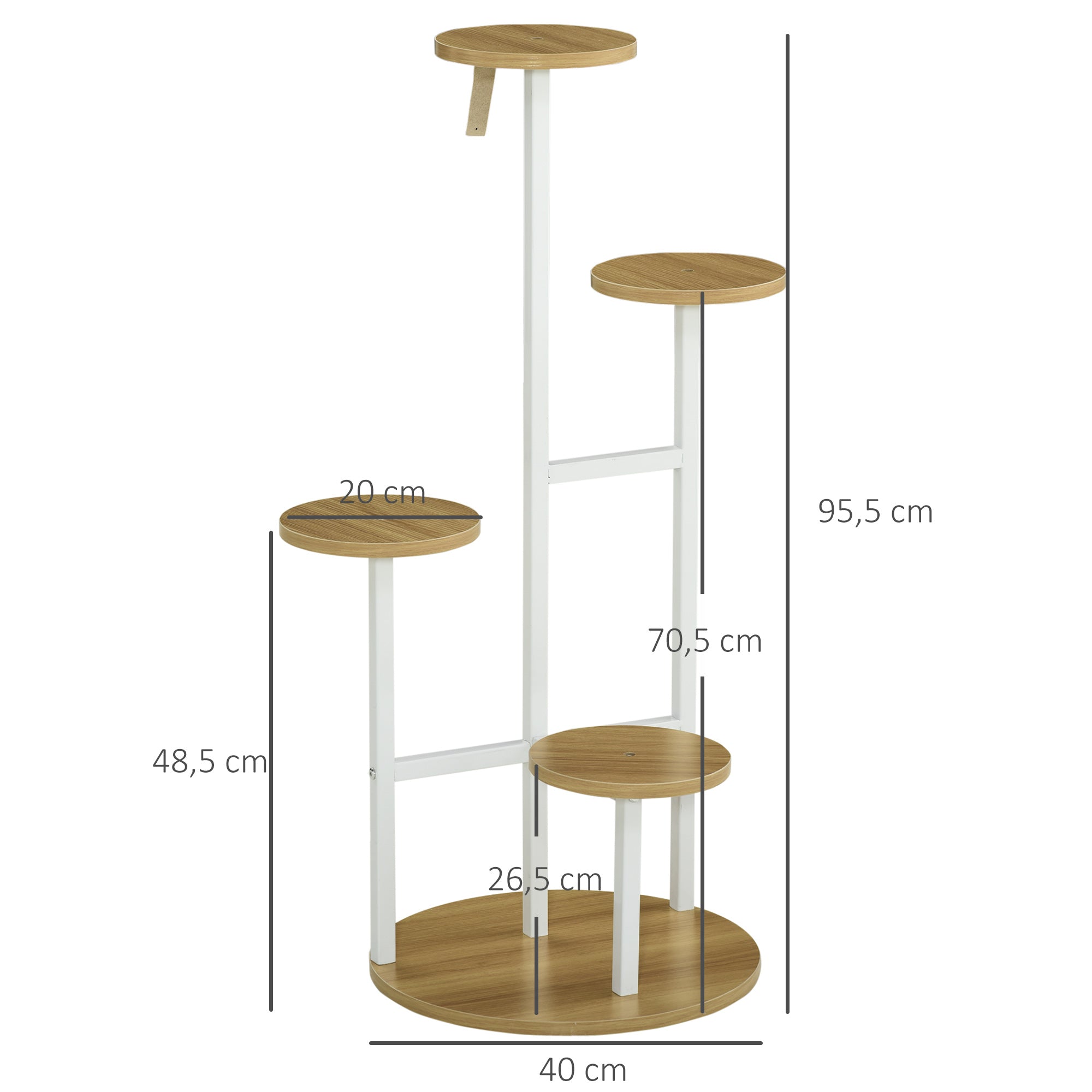 Outsunny Soporte para Plantas de 4 Niveles Estantería para Macetas Soporte para Macetas con Marco de Acero para Interior Salón Dormitorio Terraza Jardín Balcón 40x40x95,5 cm Natural