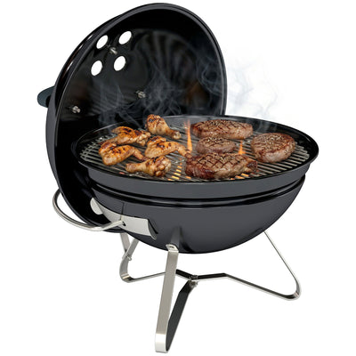 Outsunny Barbacoa de Carbón Portátil, Barbacoa de Carbón Redonda, Tapa con Soporte, Rejilla, Ventilación Ajustable, para Balcón, Picnic, Camping, Ø41x44 cm, Negro