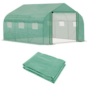 Outsunny Conjunto de Invernadero de Túnel y Cubierta de Repuesto con Puerta y 6 Ventanas Enrollables Anti-UV para Cultivos Plantas Flores 350x300x200 cm Verde