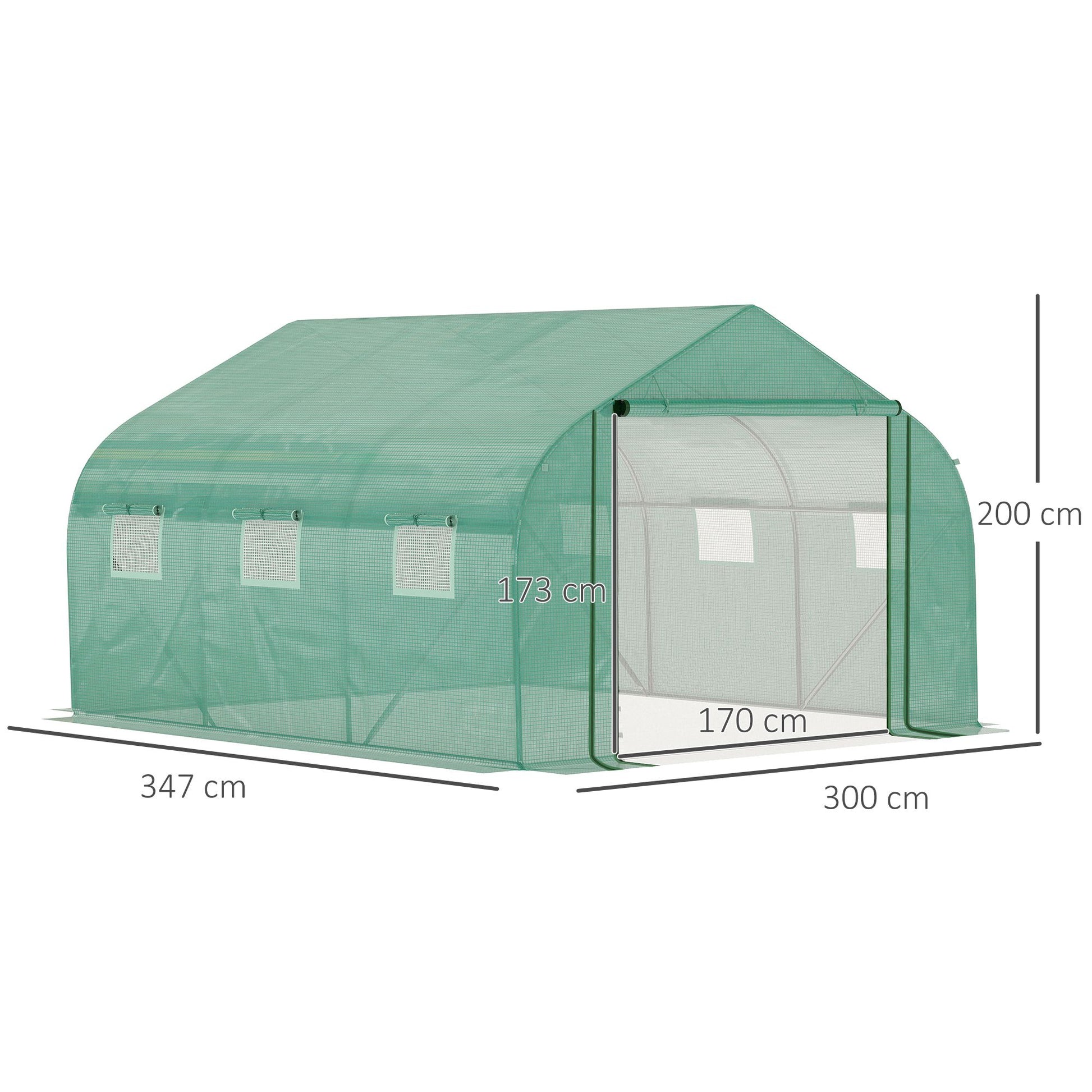 Outsunny Conjunto de Invernadero de Túnel y Cubierta de Repuesto con Puerta y 6 Ventanas Enrollables Anti-UV para Cultivos Plantas Flores 350x300x200 cm Verde