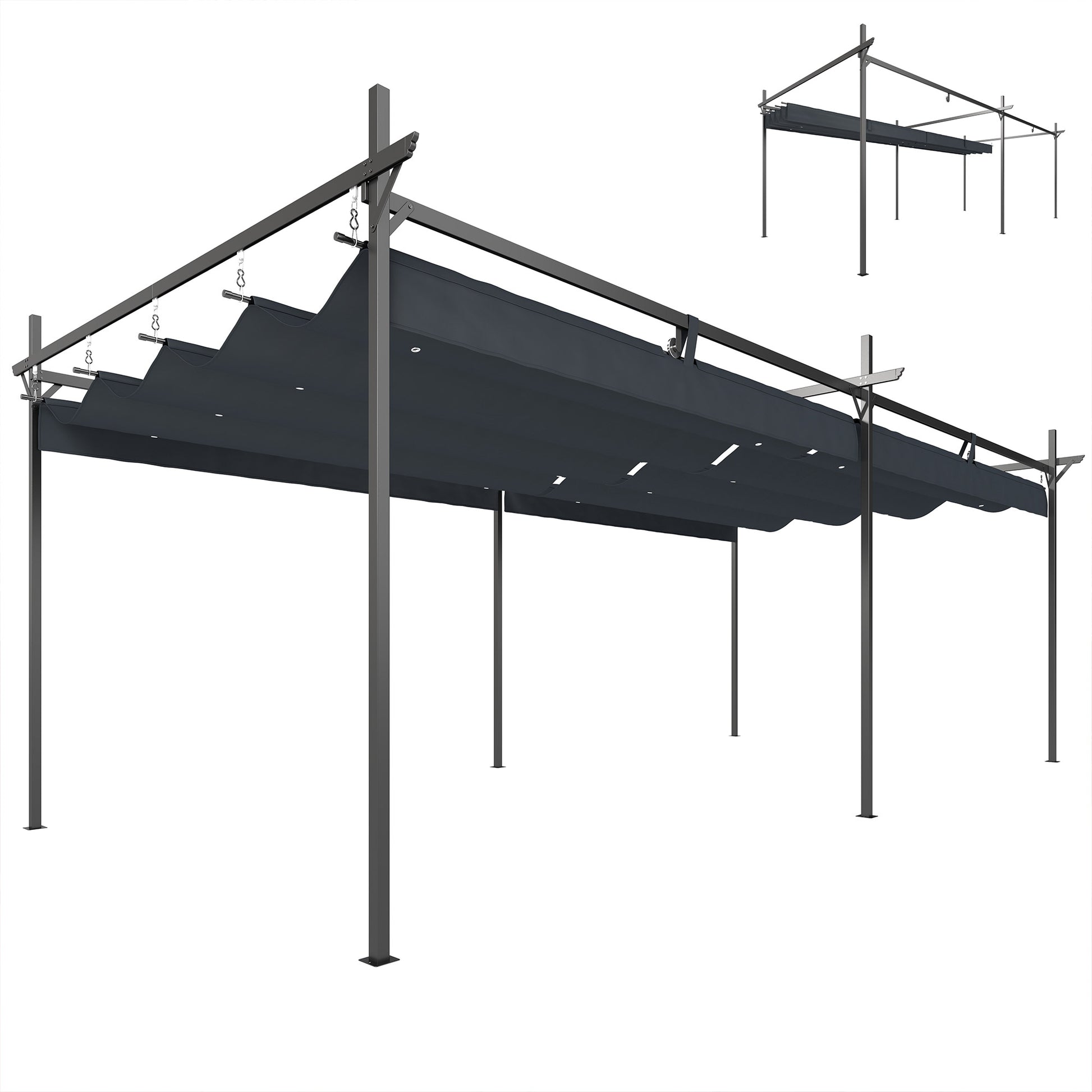 Outsunny Pérgola de Jardín 6x3 m con Techo Retráctil, Cenador de Jardín con UPF30+, Estructura Metálica, Tela de Poliéster, Pabellón para Exterior, Terraza, Gris Oscuro