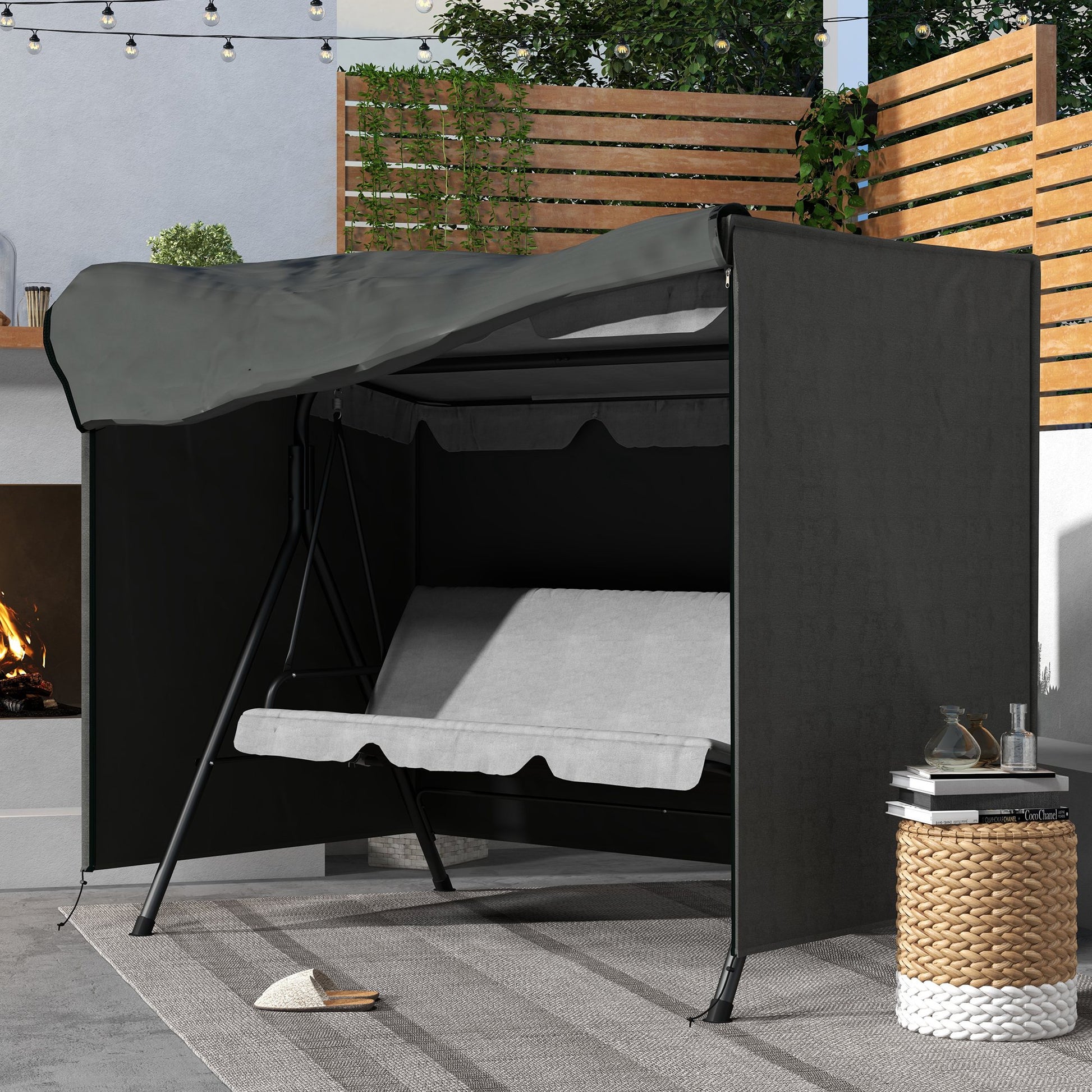 Outsunny Funda Balancín Jardín Funda Columpio Jardín Exterior Cubierta de Columpio con 2 Cremalleras Impermeable 205x124x164 cm Gris Oscuro
