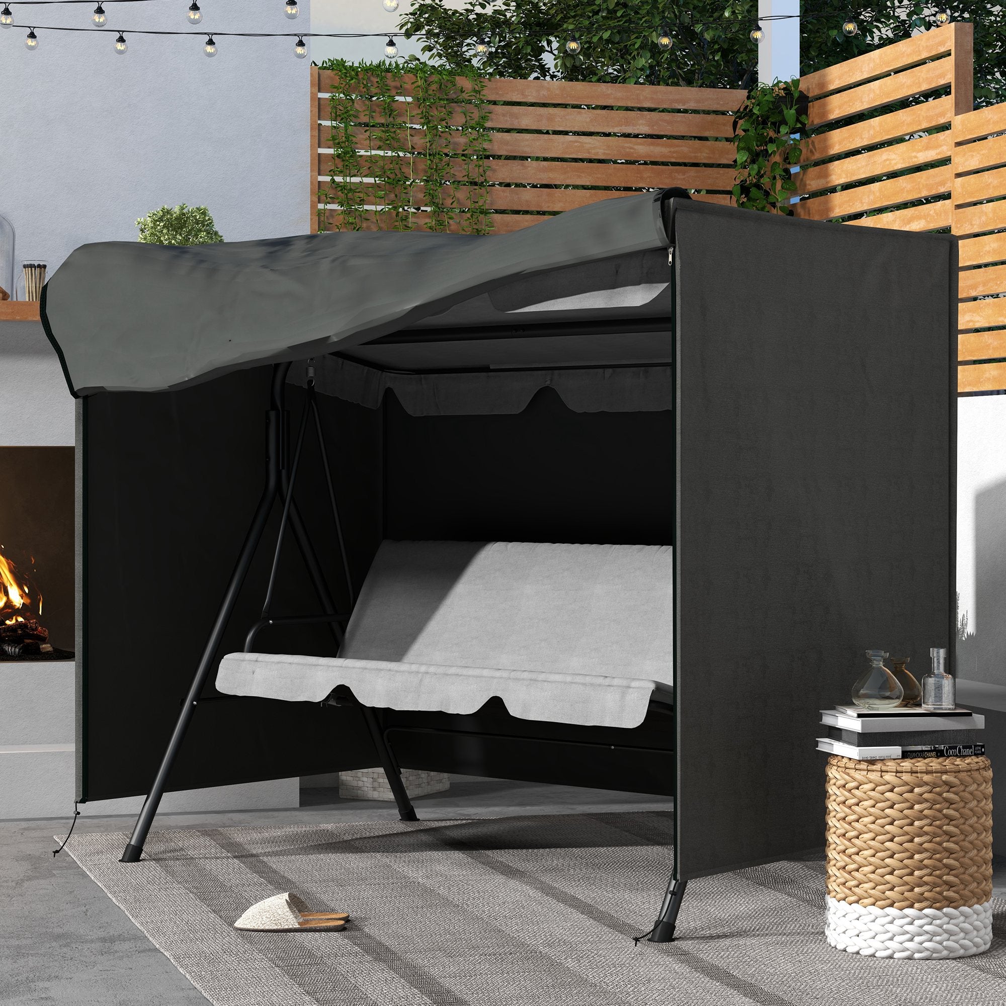 Outsunny Funda Balancín Jardín Funda Columpio Jardín Exterior Cubierta de Columpio con 2 Cremalleras Impermeable 205x124x164 cm Gris Oscuro