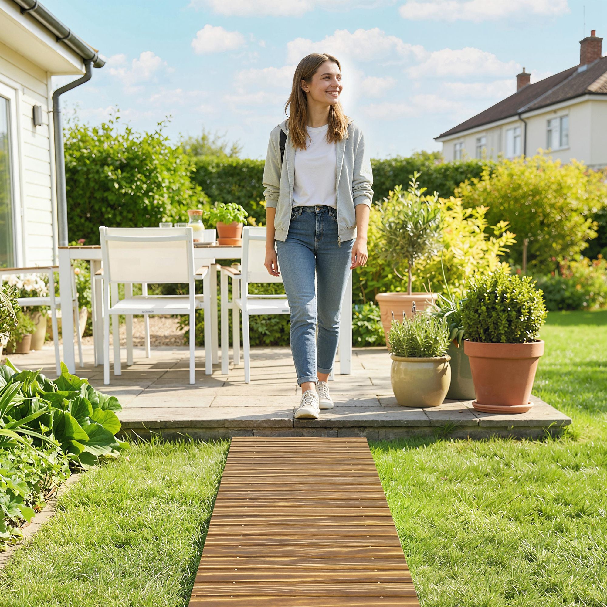 Outsunny Camino de Jardín de Madera 120x38 cm Pasarela Recta Enrollable para Exteriores Resistente a la Intemperie Decorativo de Jardín para Playa Boda Fiesta Carbonizado