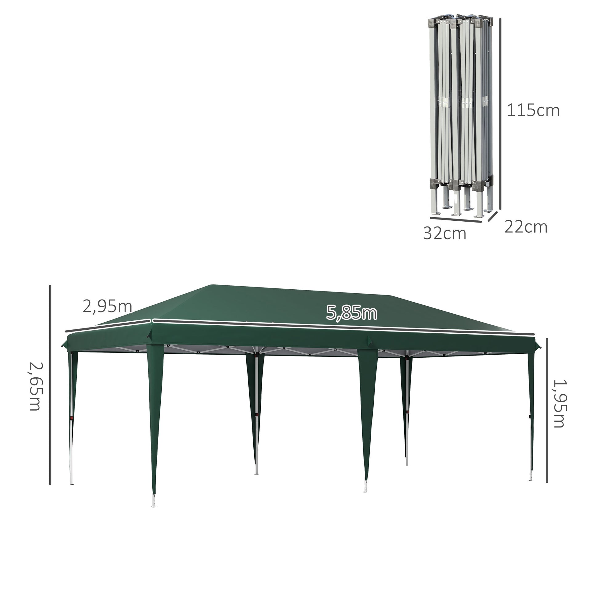 Outsunny Carpa Plegable Gazebo 6x3 m Cenador Plegable con Altura Ajustable en 3 Niveles Toldo Anti-UV y Bolsa de Transporte para Camping Fiestas Verde