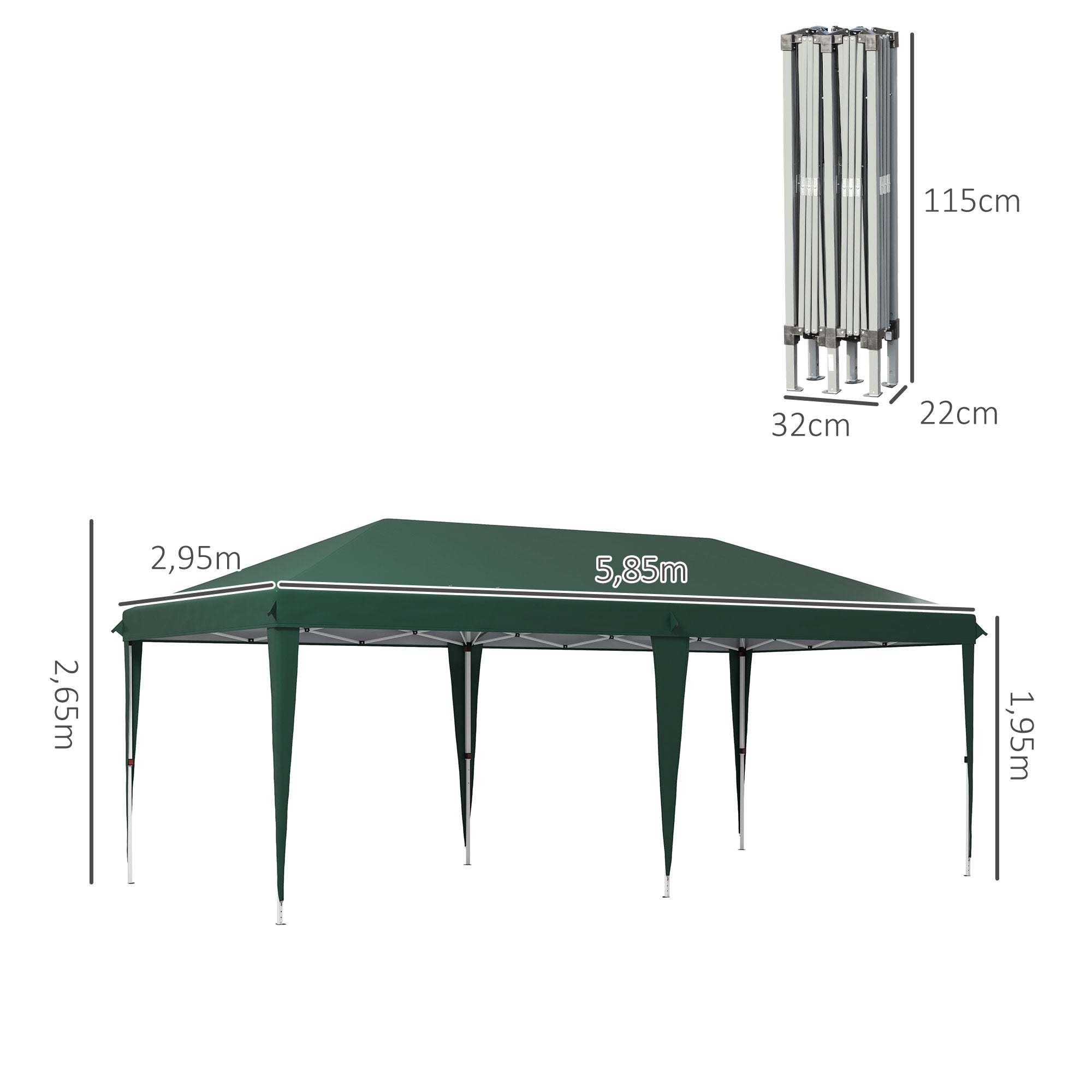 Outsunny Carpa Plegable Gazebo 6x3 m Cenador Plegable con Altura Ajustable en 3 Niveles Toldo Anti-UV y Bolsa de Transporte para Camping Fiestas Verde