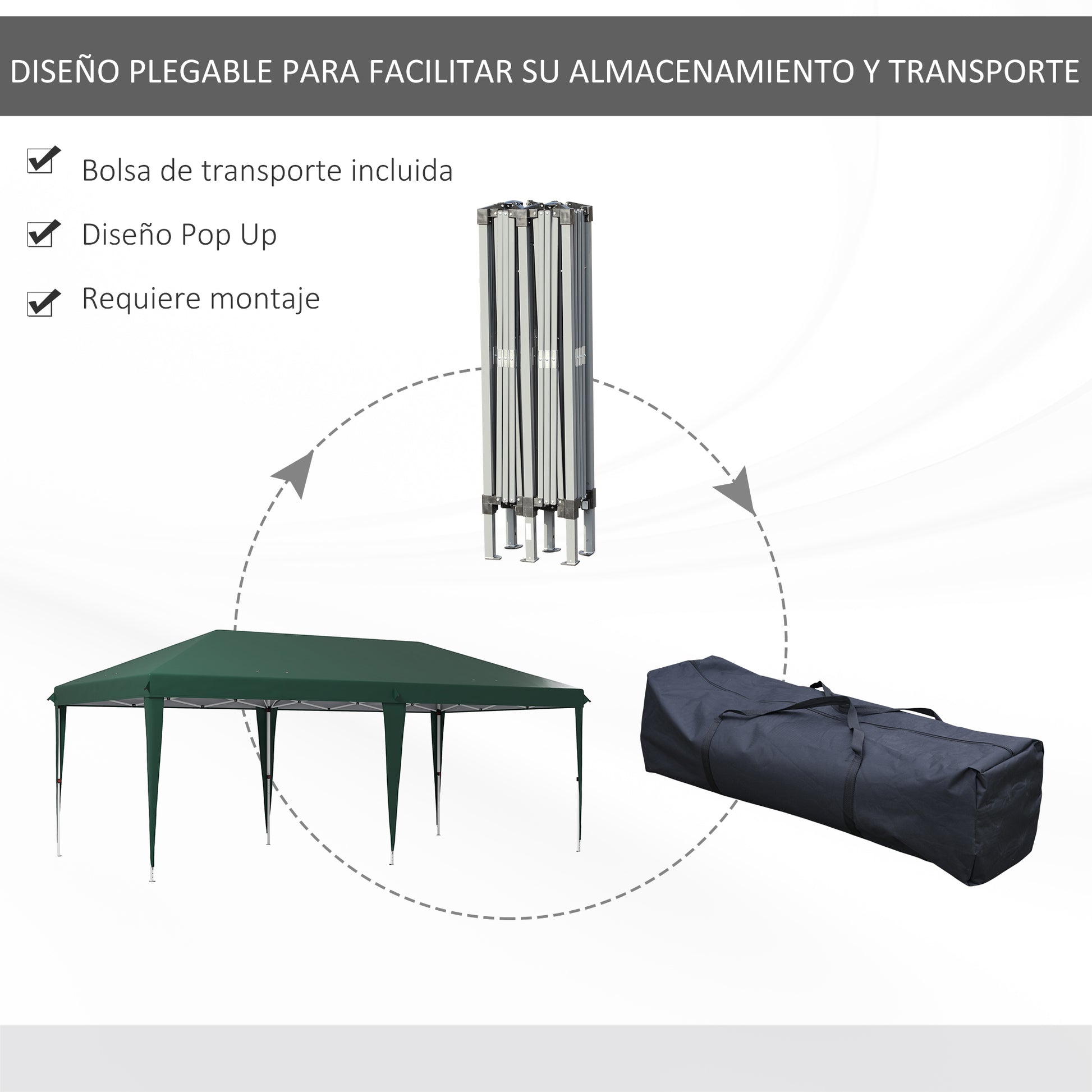 Outsunny Carpa Plegable Gazebo 6x3 m Cenador Plegable con Altura Ajustable en 3 Niveles Toldo Anti-UV y Bolsa de Transporte para Camping Fiestas Verde