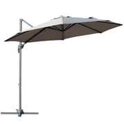 Outsunny Sombrilla de Aluminio Jardín Ø300x250 cm Parasol Excéntrico con Rotación 360° Inclinación de 6 Niveles con Manivela Ventilación y Base Cruzada para Patio Terraza Gris