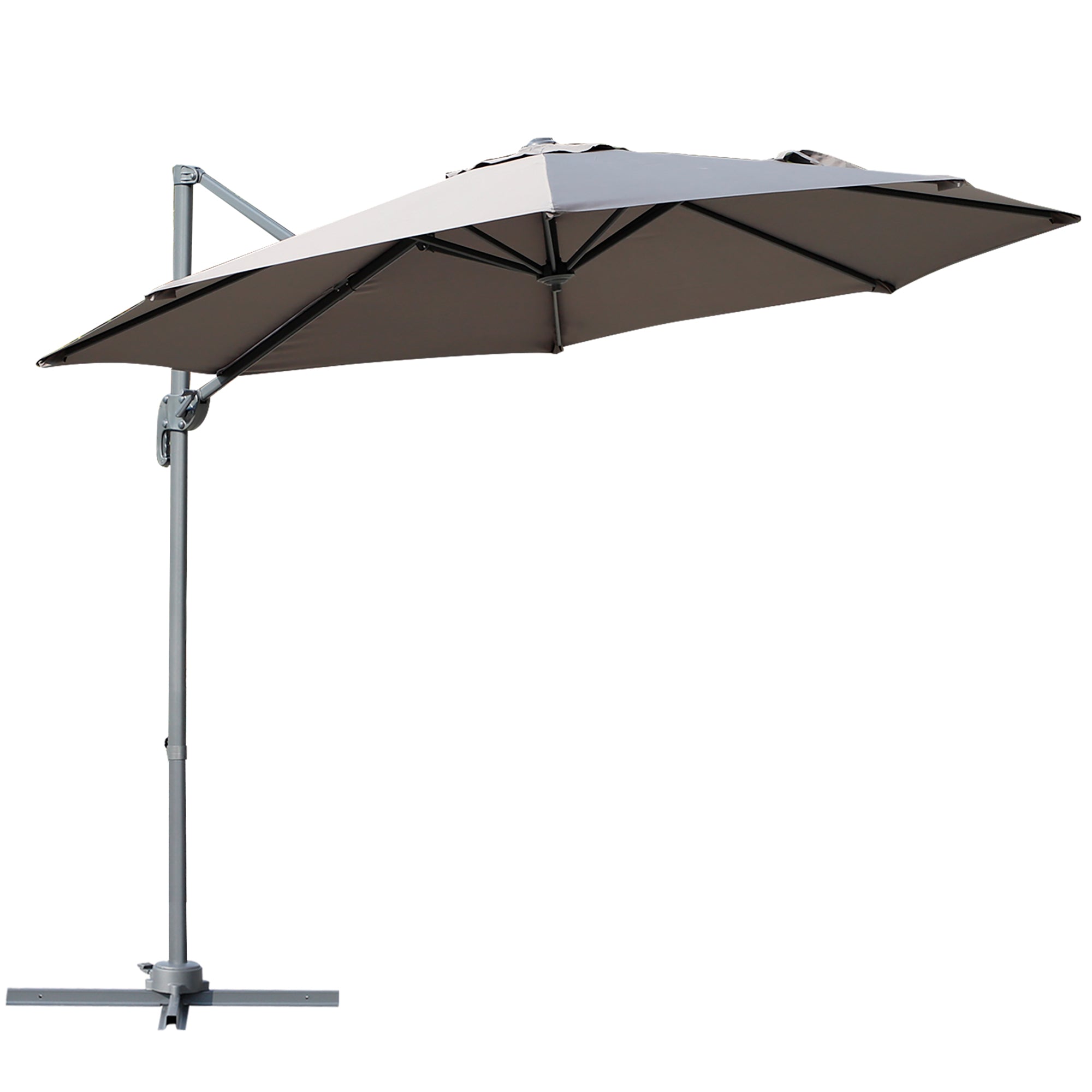 Outsunny Sombrilla de Aluminio Jardín Ø300x250 cm Parasol Excéntrico con Rotación 360° Inclinación de 6 Niveles con Manivela Ventilación y Base Cruzada para Patio Terraza Gris