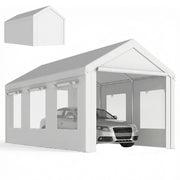 Outsunny Carpa Garaje Portátil 3x6 m Garaje Exterior para Coche Impermeable con 2 Puertas Enrollables y 6 Ventanas Malla Altura Ajustable Marco Acero Galvanizado UPF30+ Cobertizo de Almacenaje Blanco
