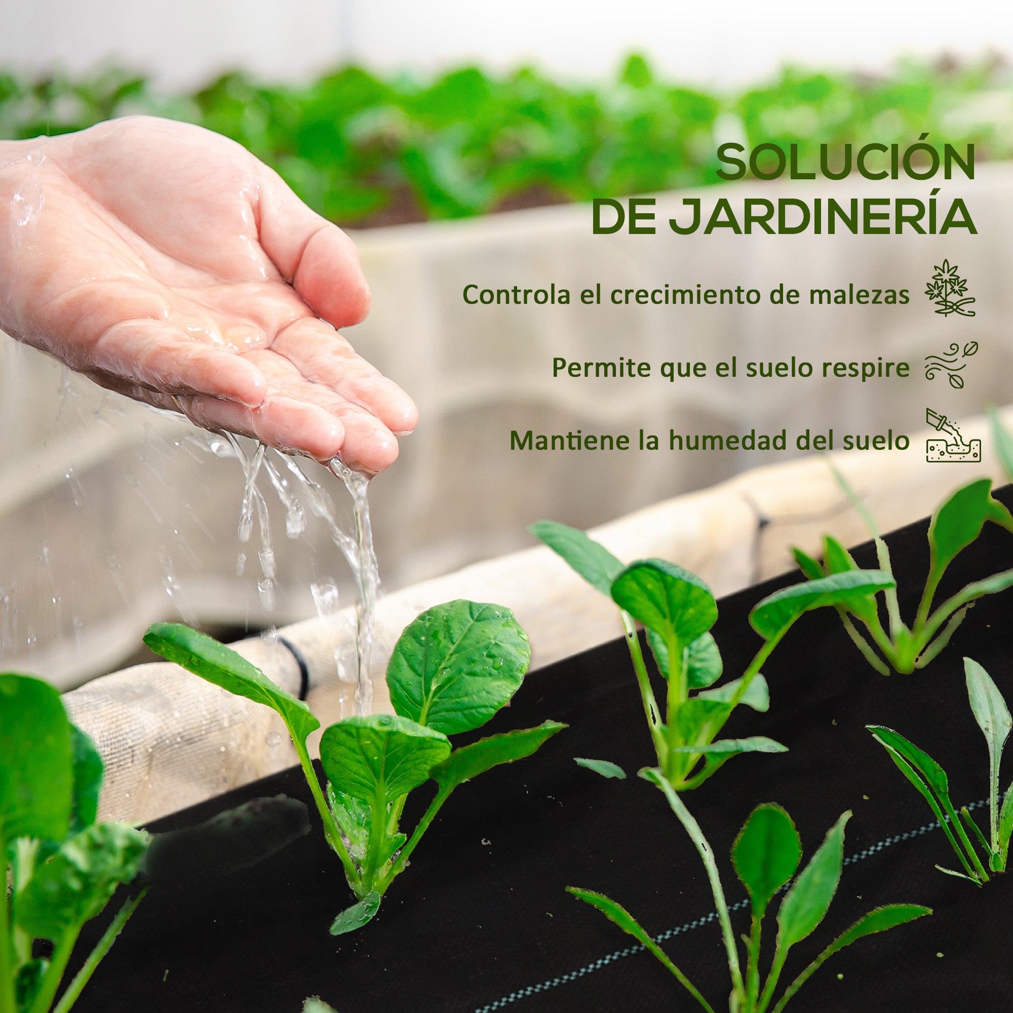 Outsunny Malla Antihierbas Malla Antimaleza 2x25 m Malla Geotextil 60 g/m² para Control de Malezas y Malas Hierbas de Jardín Rollo de Malla Antimaleza Negro